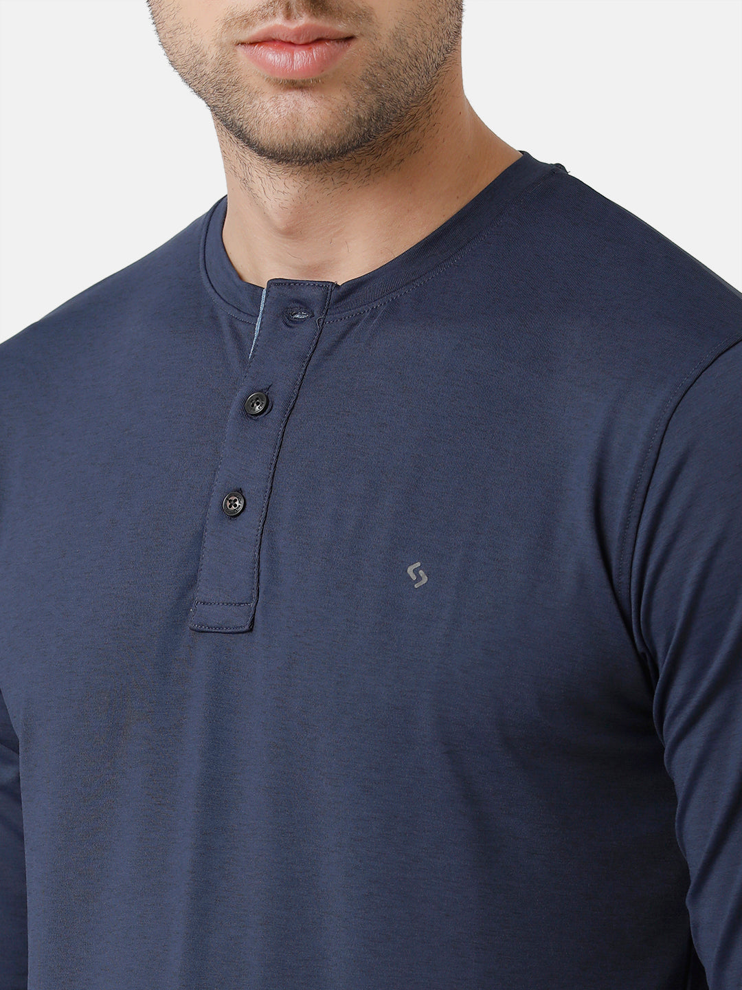 Classic Polo Mens Cotton Solid Full Sleeve Slim Fit Y Neck Navy Blue Color T-Shirt | Verno 306 C