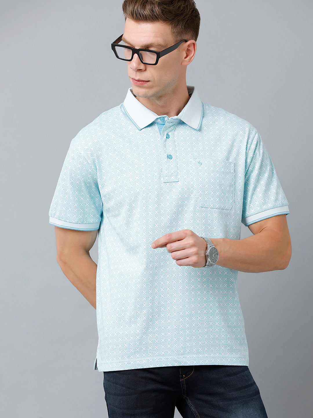 Classic Polo Men's Cotton Half Sleeve Printed Authentic Fit Polo Neck Sky Blue Color T-Shirt | Carve Polo - 01 B