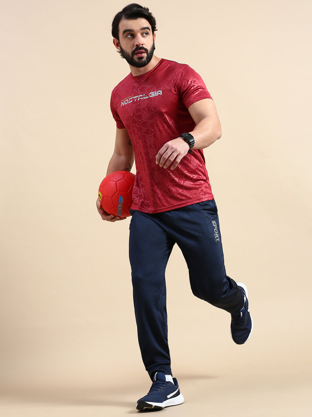 Classic Polo Men's Round Neck Polyester Red Slim Fit Active Wear T-Shirt | GENX-CREW 07A SF C