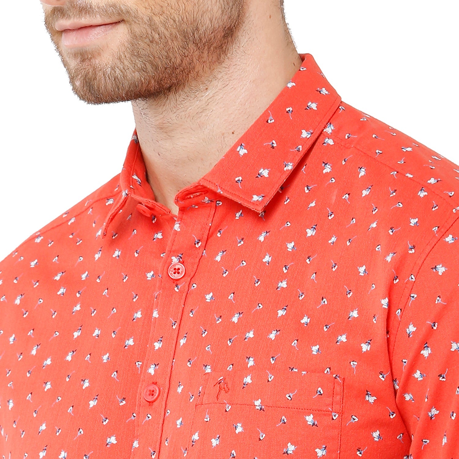 Classic Polo Bro Mens 100% Cotton Printed Full Sleeve Slim Fit Polo Neck Orange Color Woven Shirt (SBN1-72 A-FS-PRT-BSL) Classic Polo 
