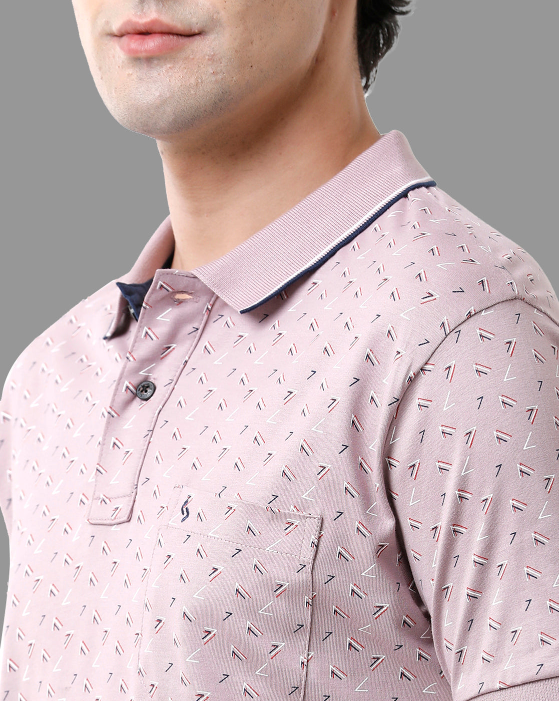 Classic Polo Mens Cotton Half Sleeve Printed Slim Fit Polo Neck Lavander Color T-Shirt | Bello - 178 A