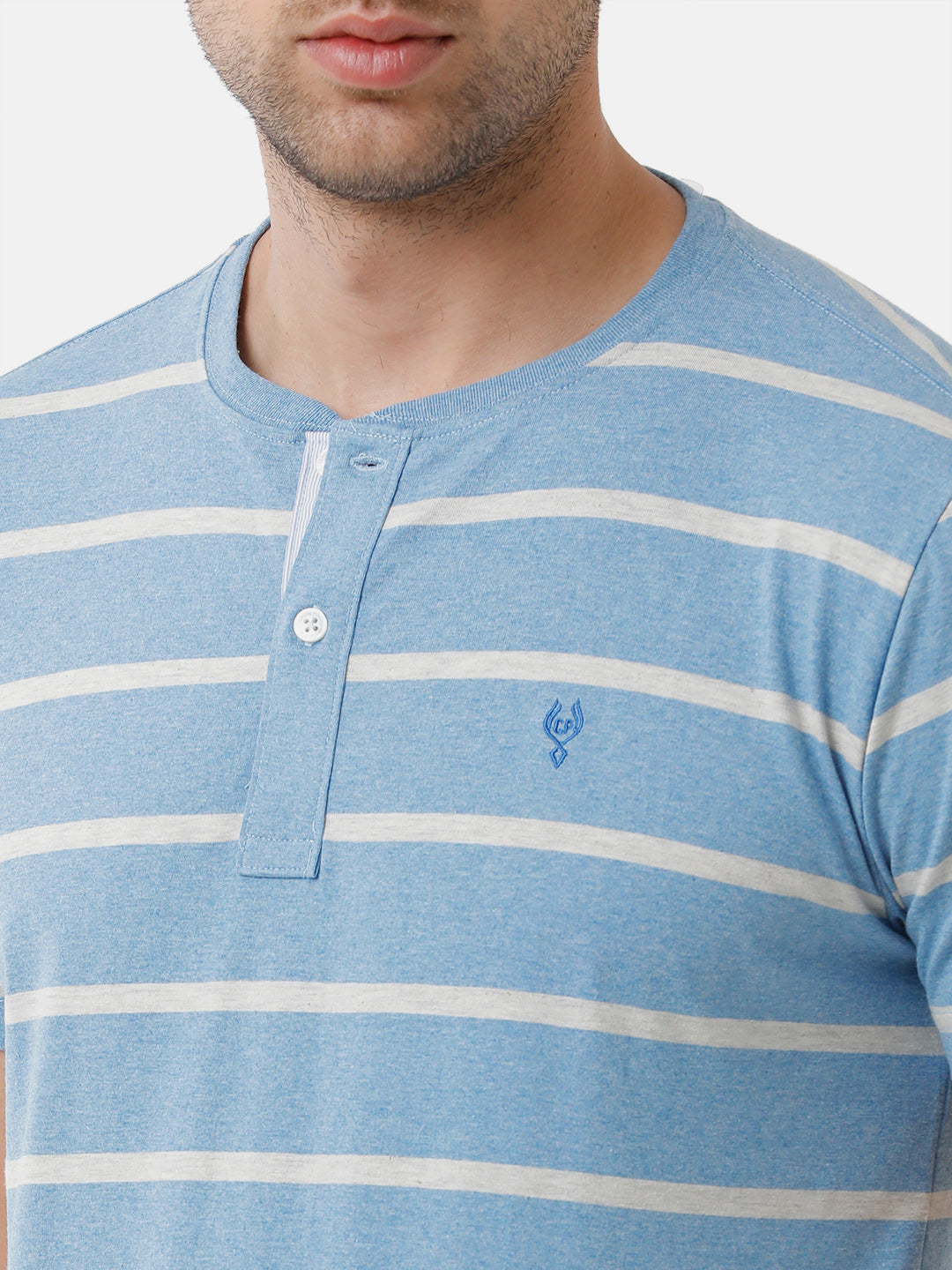 Classic Polo Mens Cotton Striped Half Sleeve Slim Fit Round Neck Sky Blue Color T-Shirt | Baleno 405 B