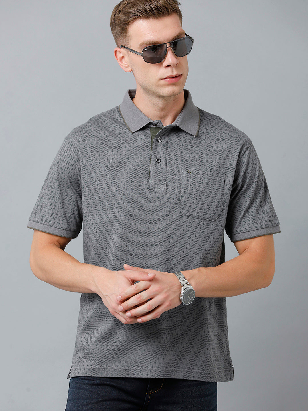 Classic Polo Men's Cotton Half Sleeve Printed Authentic Fit Polo Neck Dark Grey Color T-Shirt | Carve Polo - 08 B