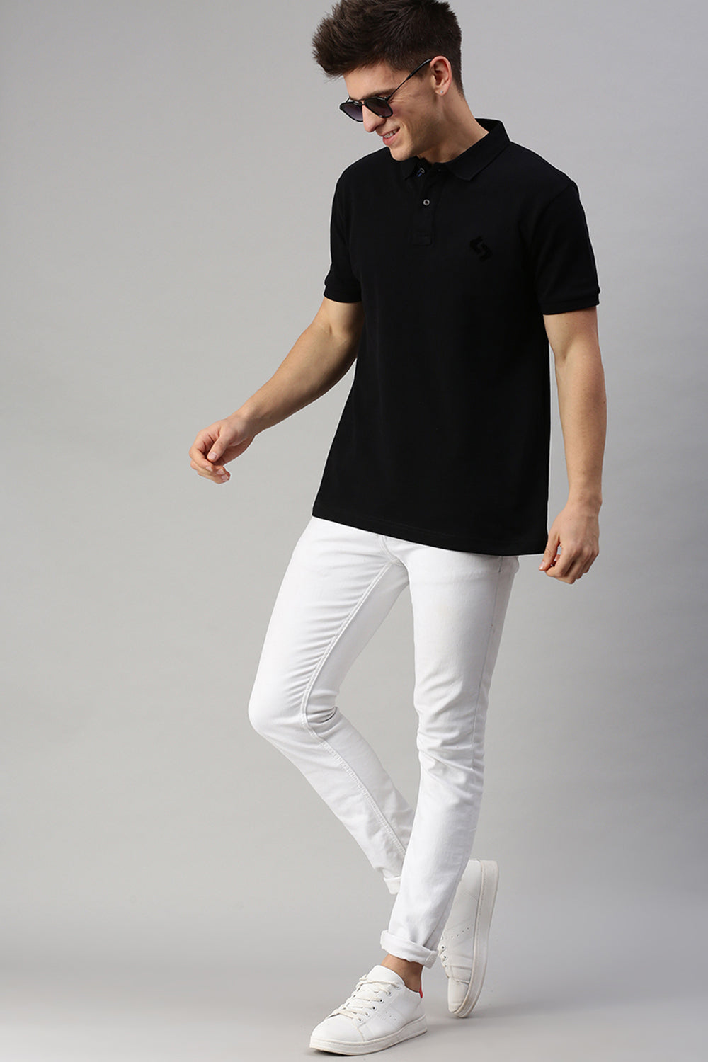Classic Polo Men's Cotton Half Sleeve Solid Slim Fit Polo Neck Black Color T-Shirt | Prm - 750 A