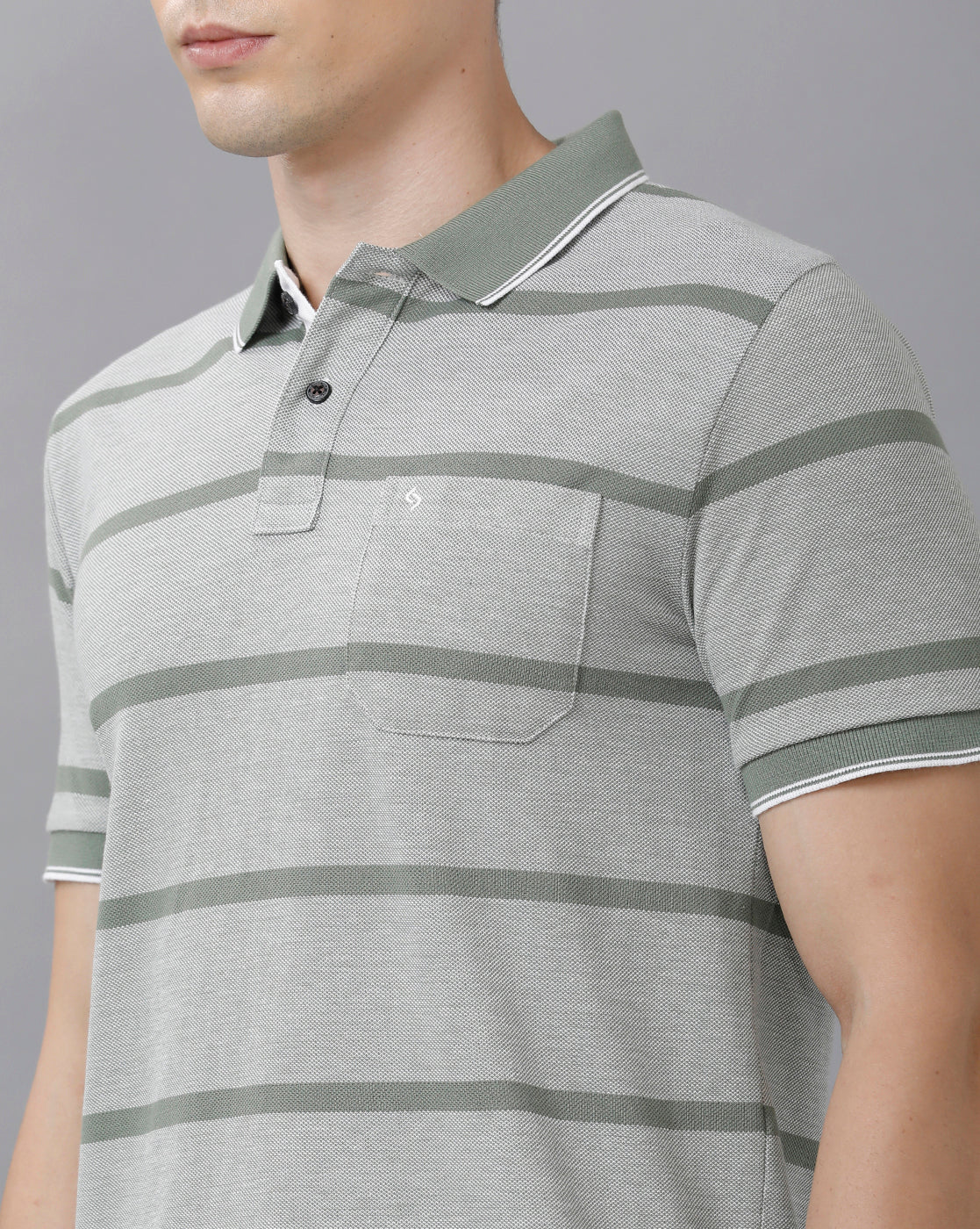 Classic Polo Mens Cotton Blend Striped Half Sleeve Slim Fit Polo Neck Grey Color T-Shirt | Adore 171 A