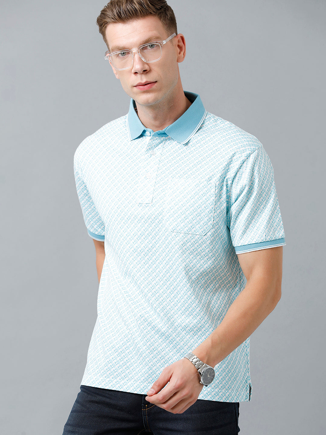 Classic Polo Men's Cotton Half Sleeve Printed Authentic Fit Polo Neck Sky Blue Color T-Shirt | Carve Polo - 09 B
