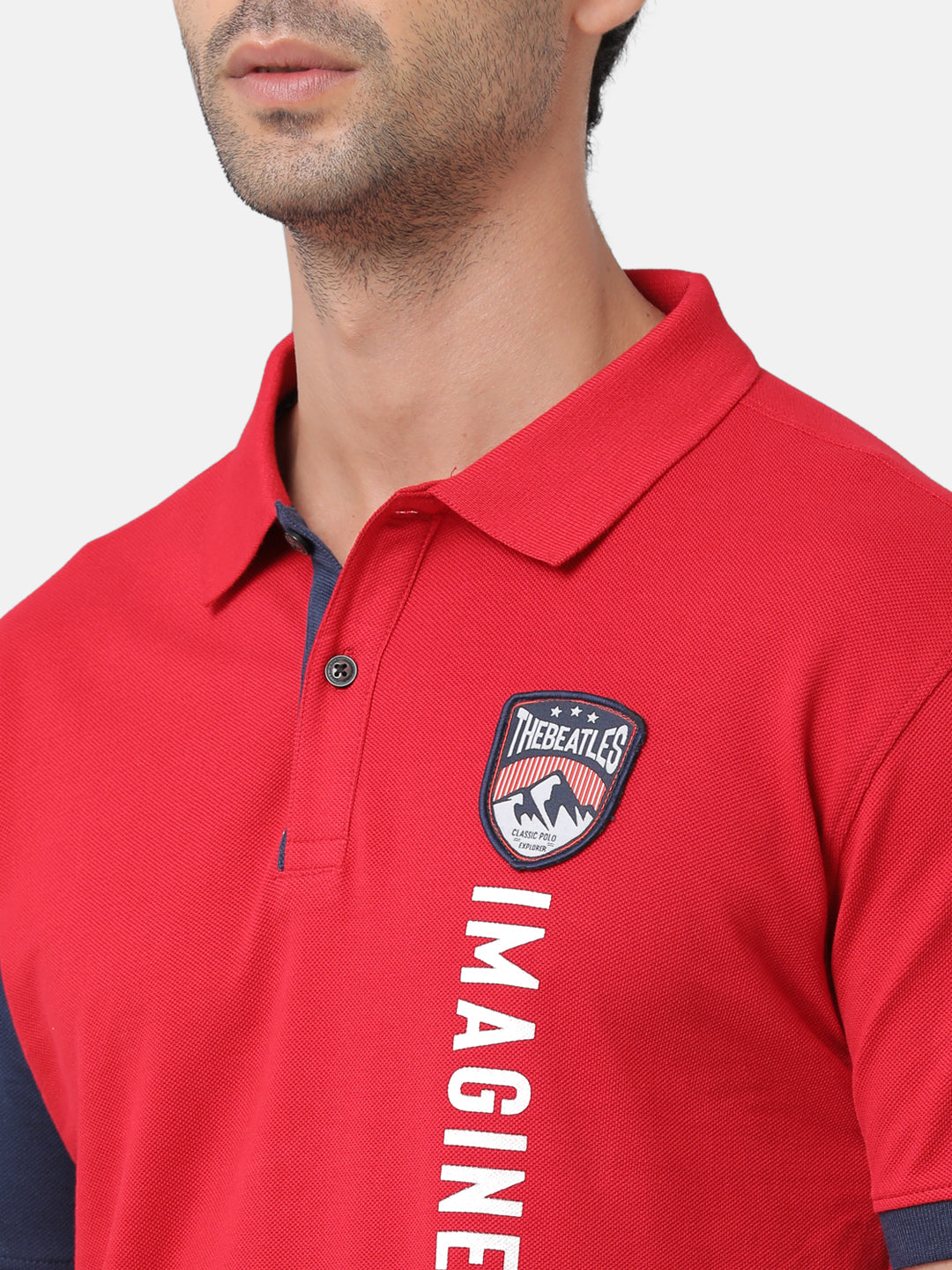 Classic Polo Mens Cotton Chest Print Slim Fit Polo Neck Red Color T-Shirt | Prm 686a