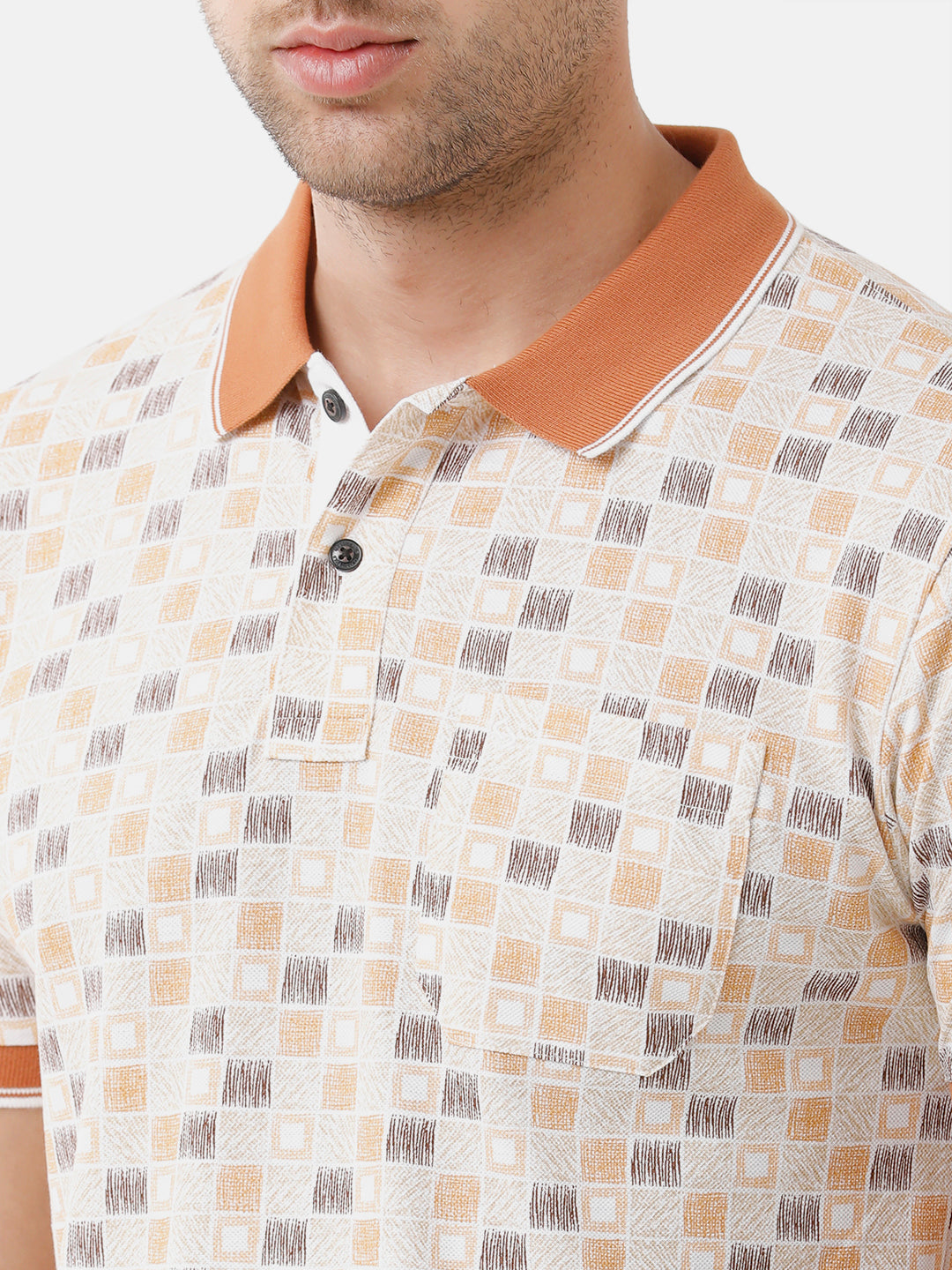 Classic Polo Mens Cotton Printed Half Sleeve Slim Fit Polo Neck Beige Color T-Shirt | Beau 173 A