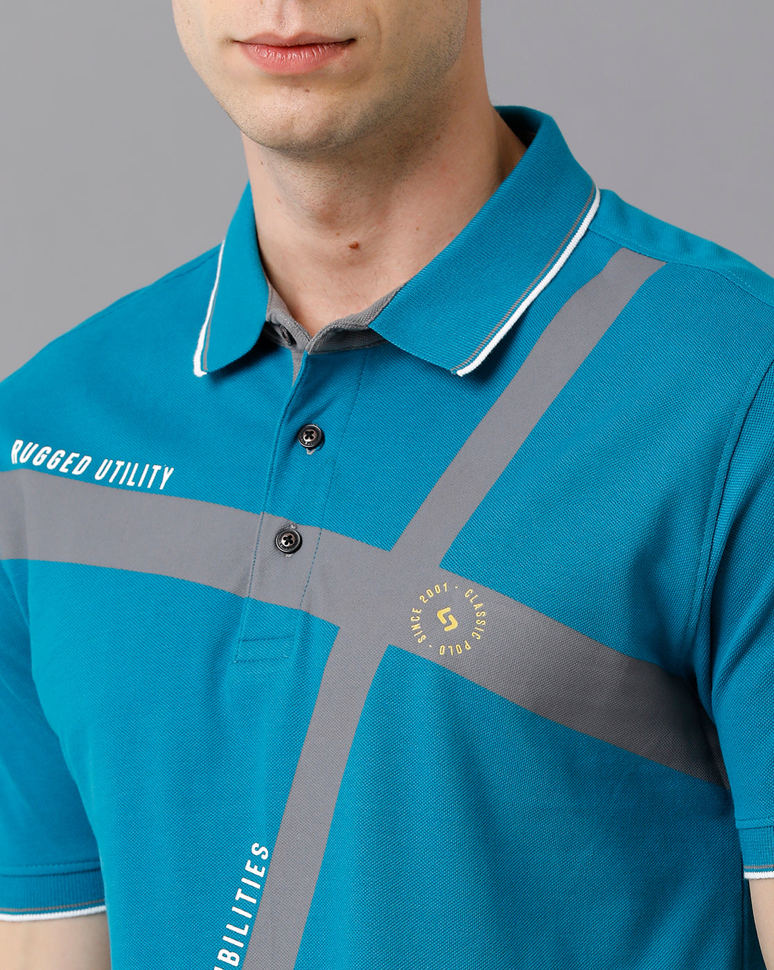 Classic Polo Men's Cotton Printed Slim Fit Blue T-Shirt | Prm - 701 A