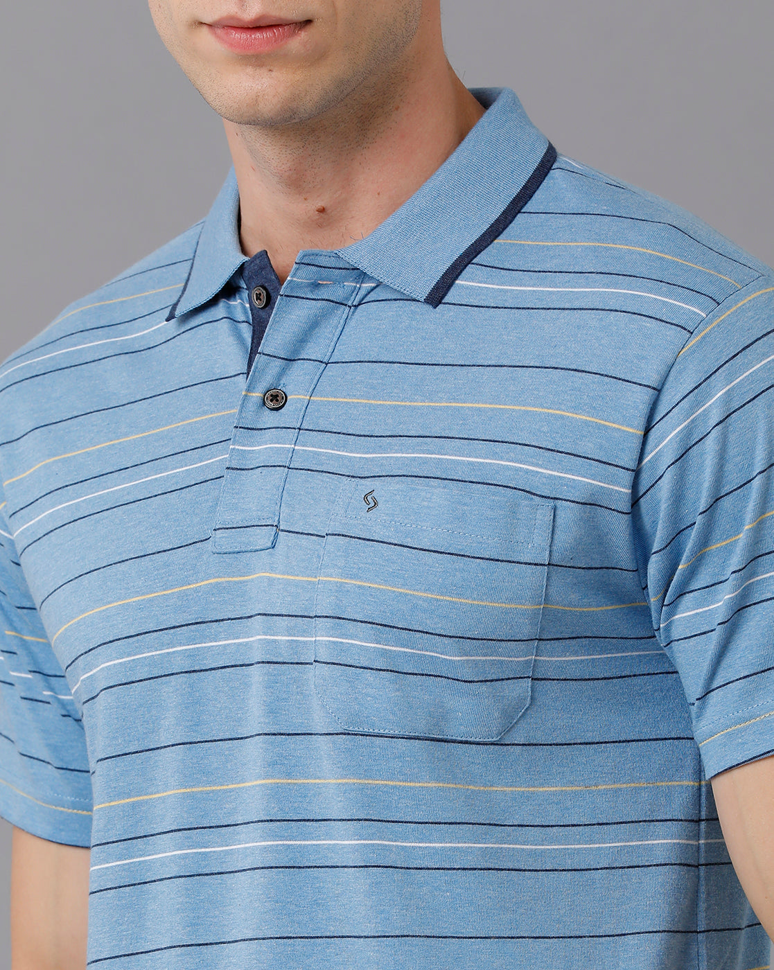 Classic Polo Men's Cotton Blend Striped Authentic Fit Blue T-Shirt | Mel - 215 B