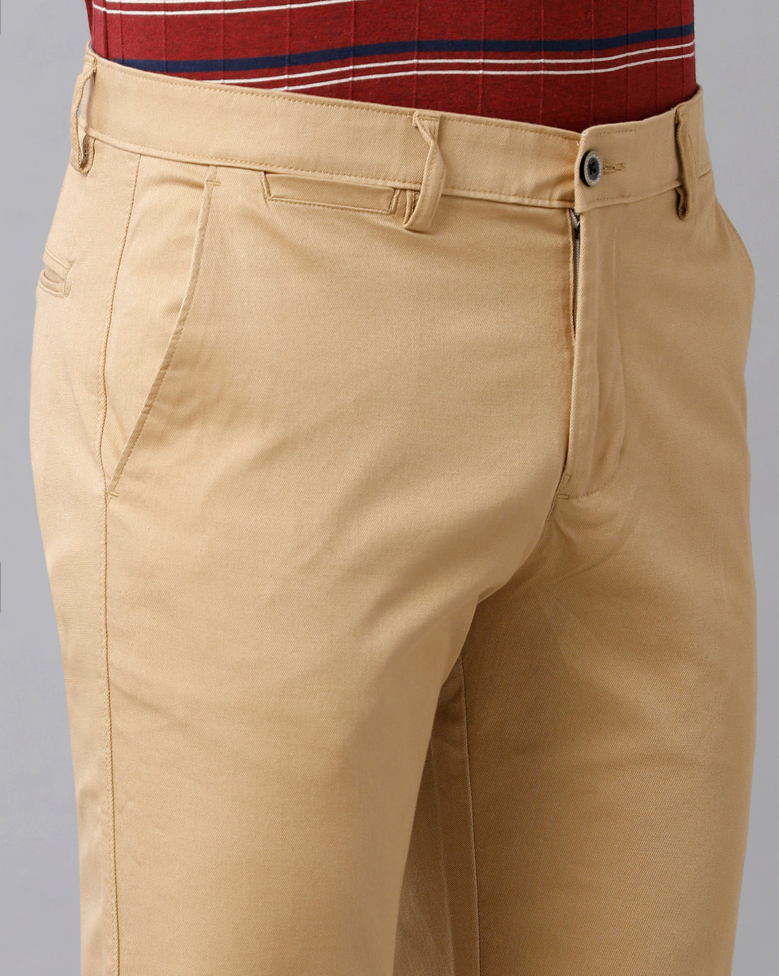 Classic Polo Men's Cotton Solid Slim Fit Khaki Color Trousers | Tn2-02 A