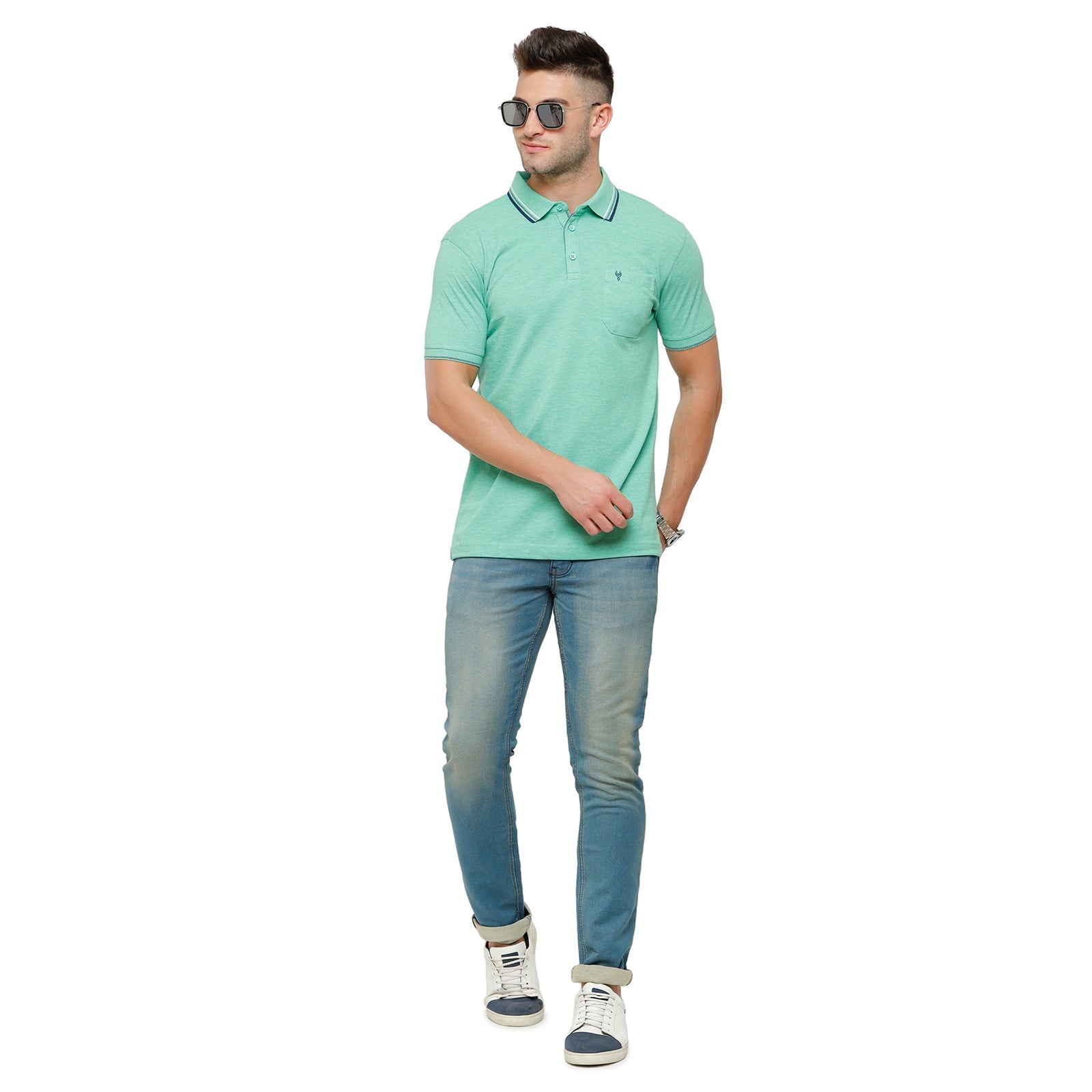 Classic polo Men's Turquoise Melange Polo Half Sleeve Slim Fit T-Shirt - Toza-Aqua Mel T-shirt Classic Polo 