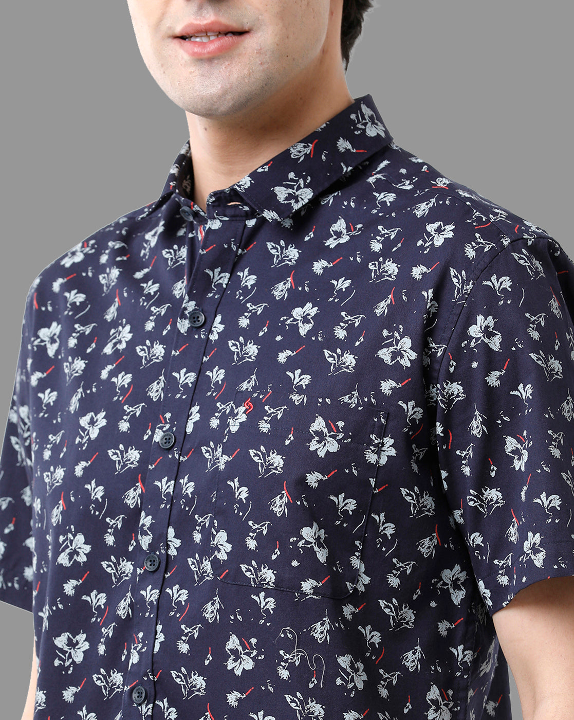 Classic Polo Mens Cotton Half Sleeve Printed Slim Fit Polo Neck Navy Color Woven Shirt | Sn2-95 A