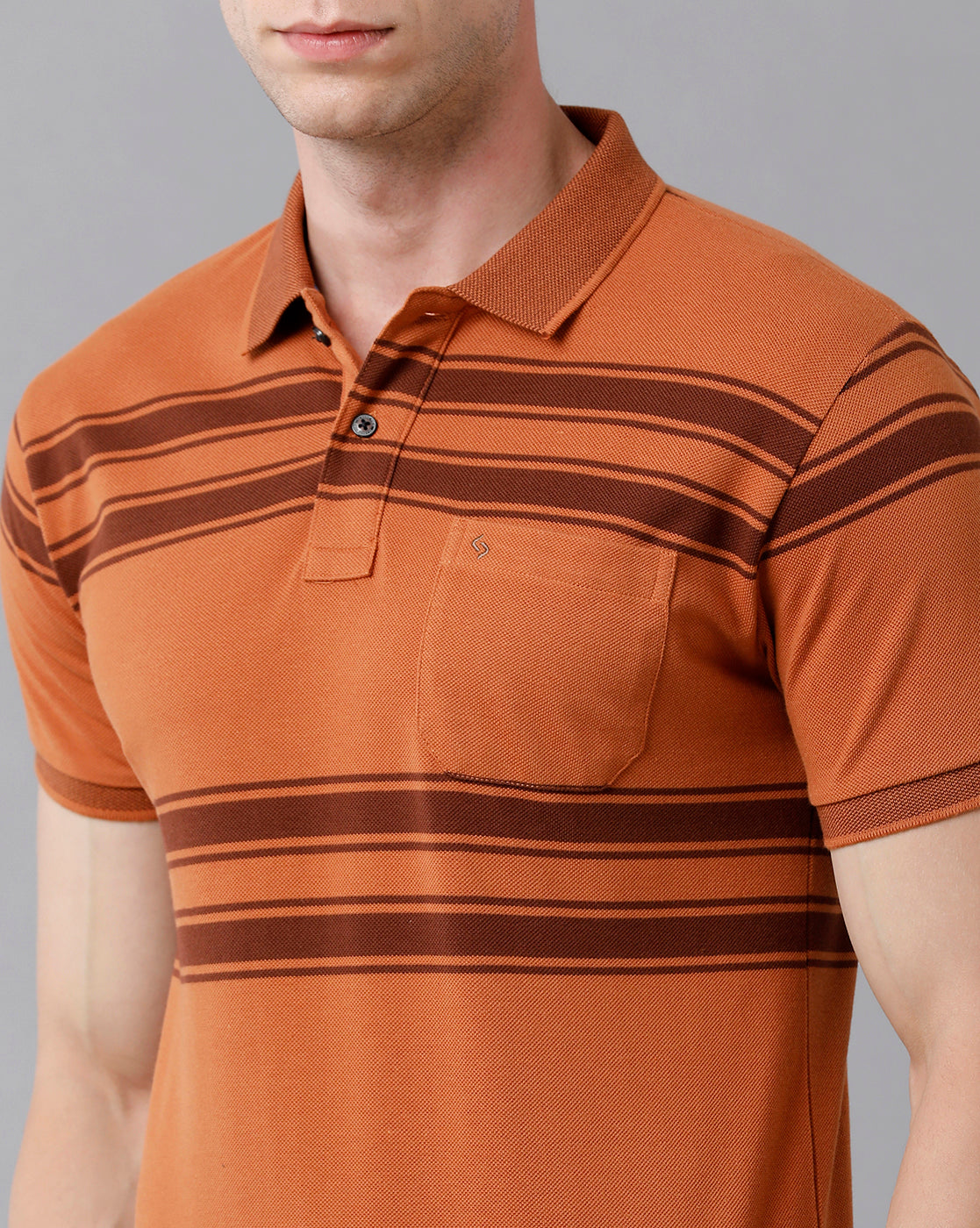 Classic Polo Men's Cotton Blend Striped Half Sleeve Slim Fit Polo Neck Orange Color T-Shirt | Adore - 180 A