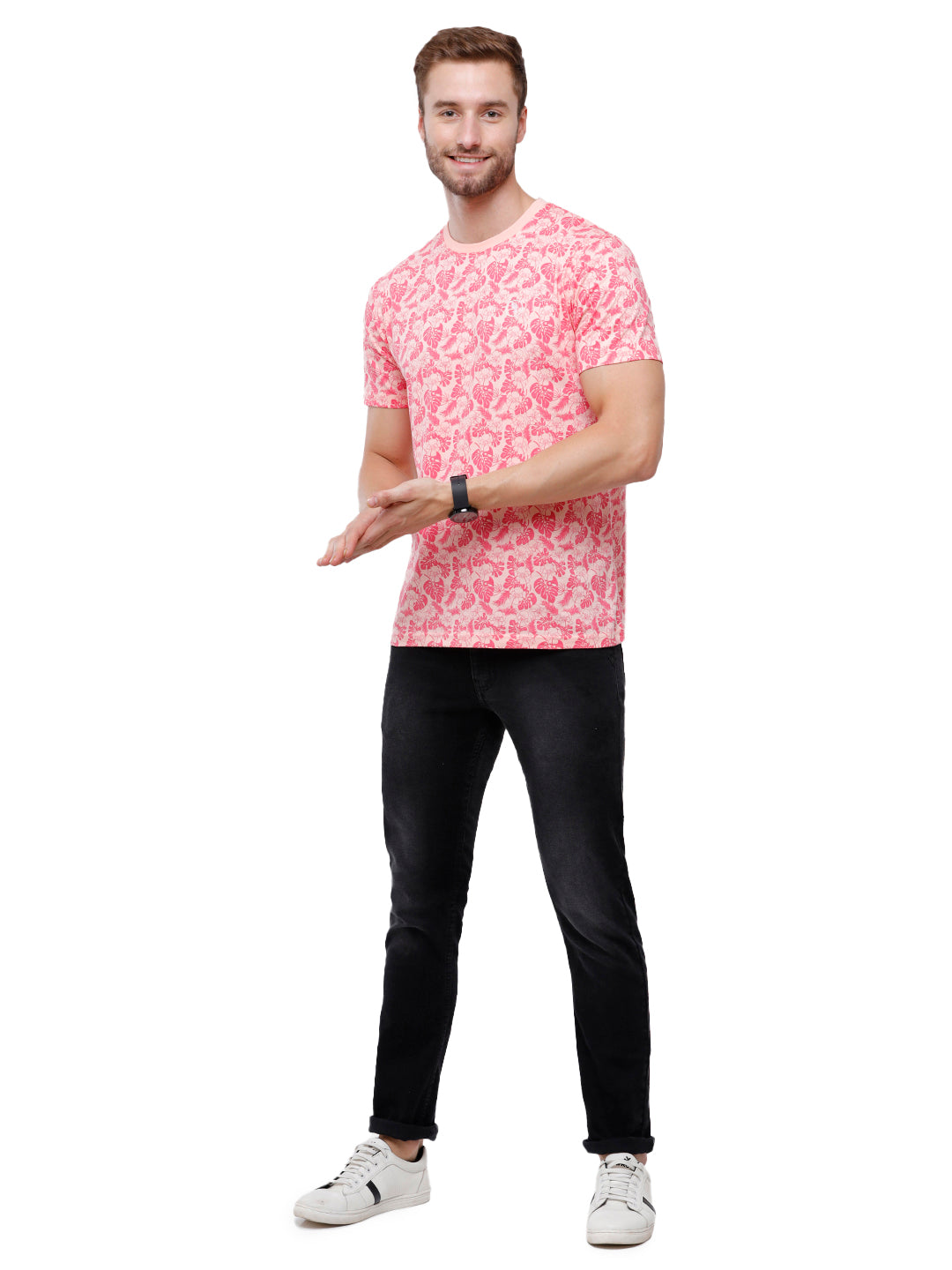 Swiss Club Mens Pink Printed Slim Fit Half Sleeve Round Neck T-Shirt (CUB - 55 A SF C) T-shirt Swiss Club 