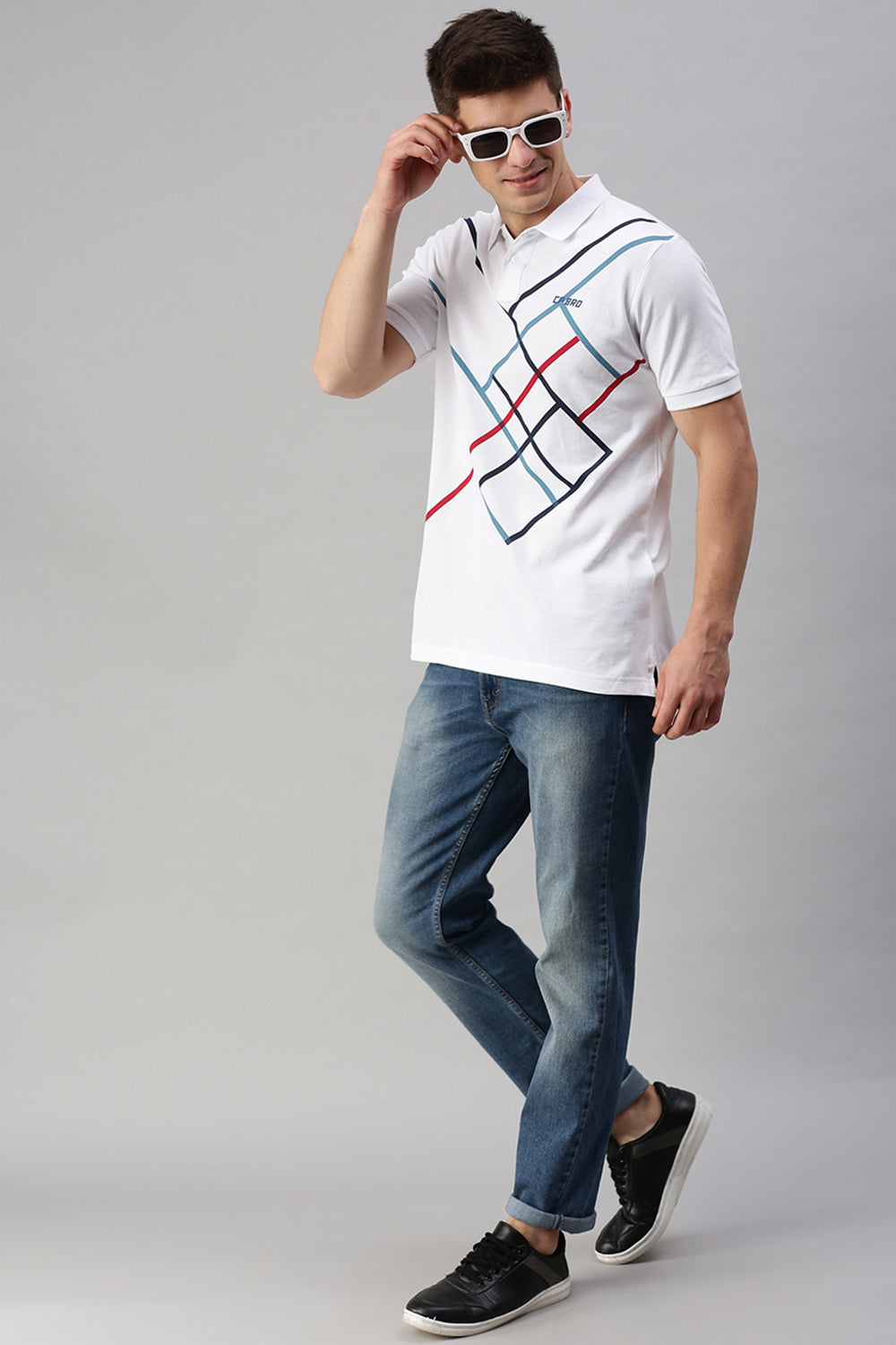 CP BRO Men's Cotton Half Sleeve Printed Slim Fit Polo Neck White Color T-Shirt | Brp - 361 A