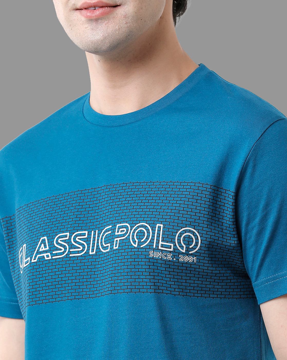 Classic Polo Mens Cotton Half Sleeve Printed Slim Fit Round Neck Blue Color T-Shirt | Baleno - 451 A
