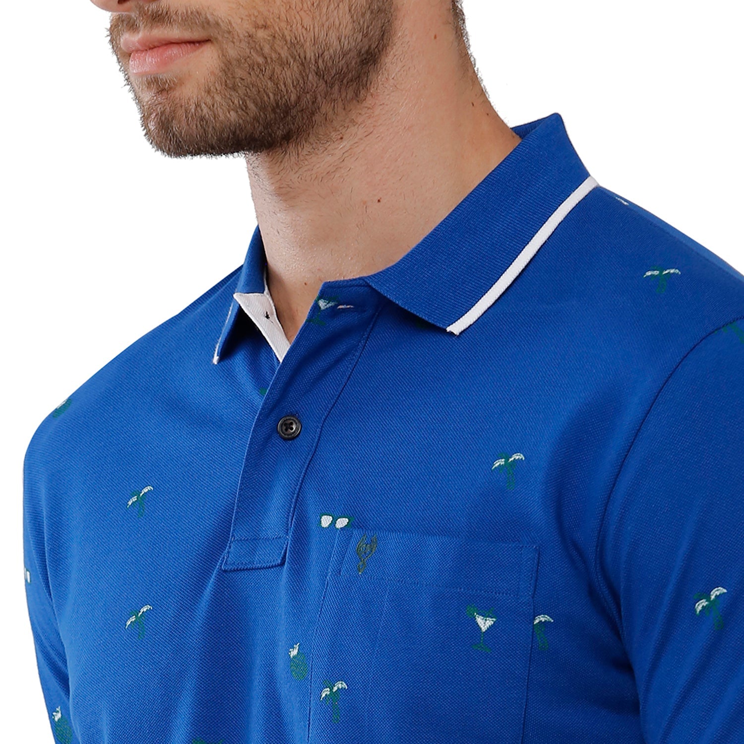 Classic Polo Mens 100% Cotton Printed Slim Fit Dark Blue Color Polo Neck T-Shirt -BEAU 168 B T-shirt Classic Polo 
