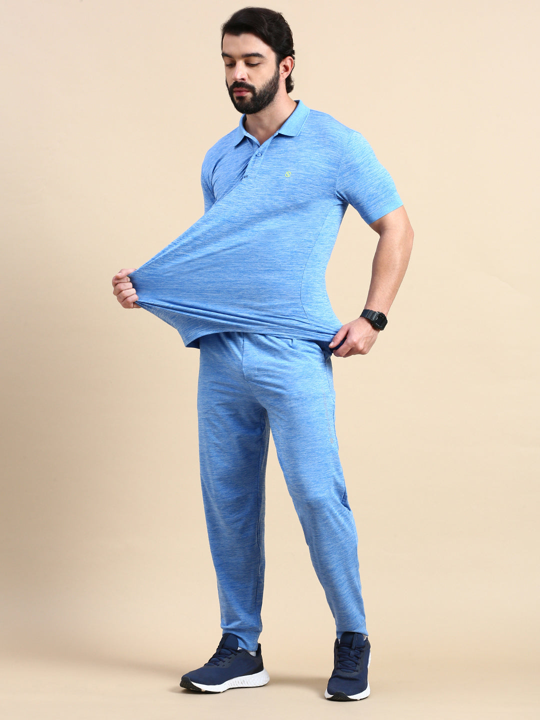 Classic Polo Men's Polo Neck Polyester Blue Slim Fit Active Wear T-Shirt | GENX-POLO-02B SF P