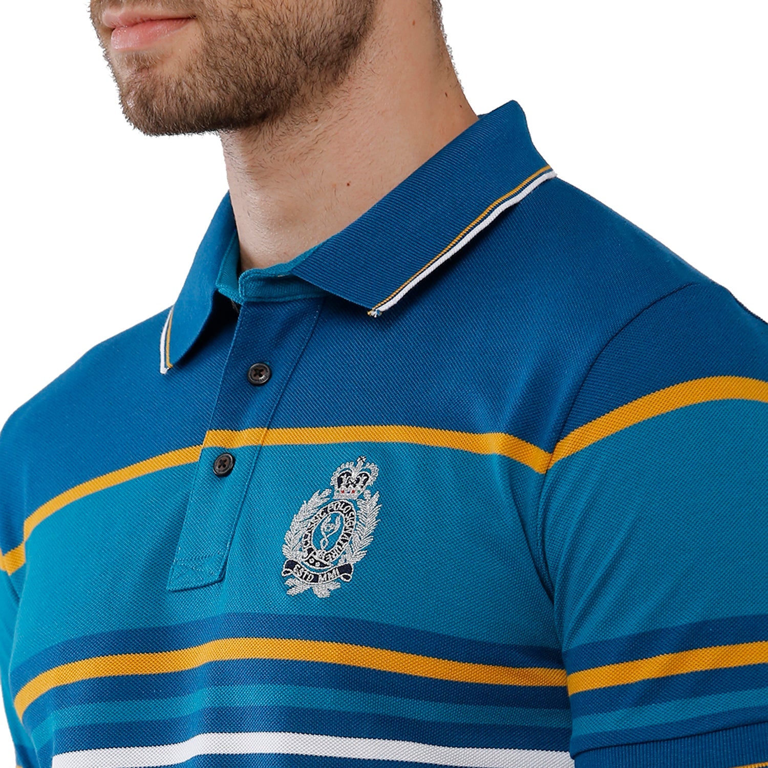 Classic Polo Mens 100% Cotton Blue Stripped Slim Fit Polo Neck T-Shirt - VTA 85 A T-shirt Classic Polo 