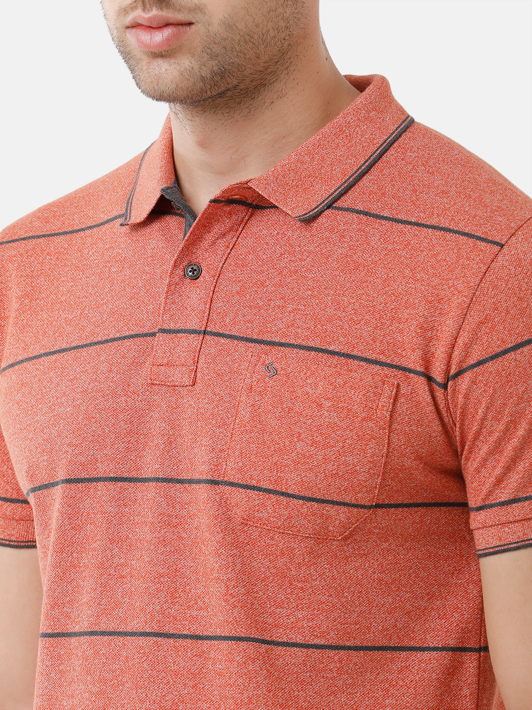 Classic Polo Mens Cotton Blend Striped Half Sleeve Slim Fit Polo Neck Peach Color T-Shirt | Adore 173 B