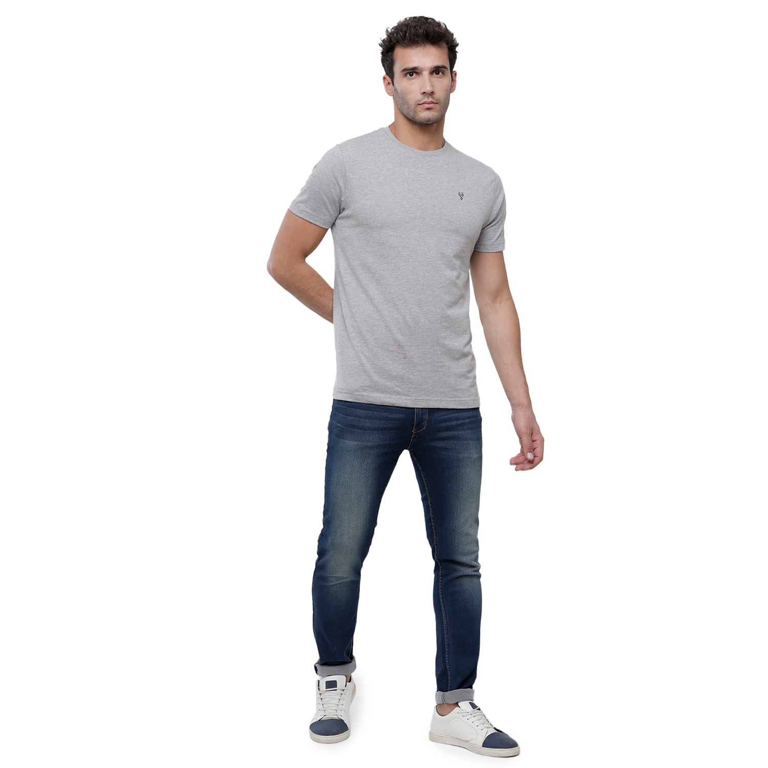 Classic Polo Men's Solid Single Jersey Light Grey Half Sleeve Slim Fit T-Shirt - Kore-10 T-shirt Classic Polo 