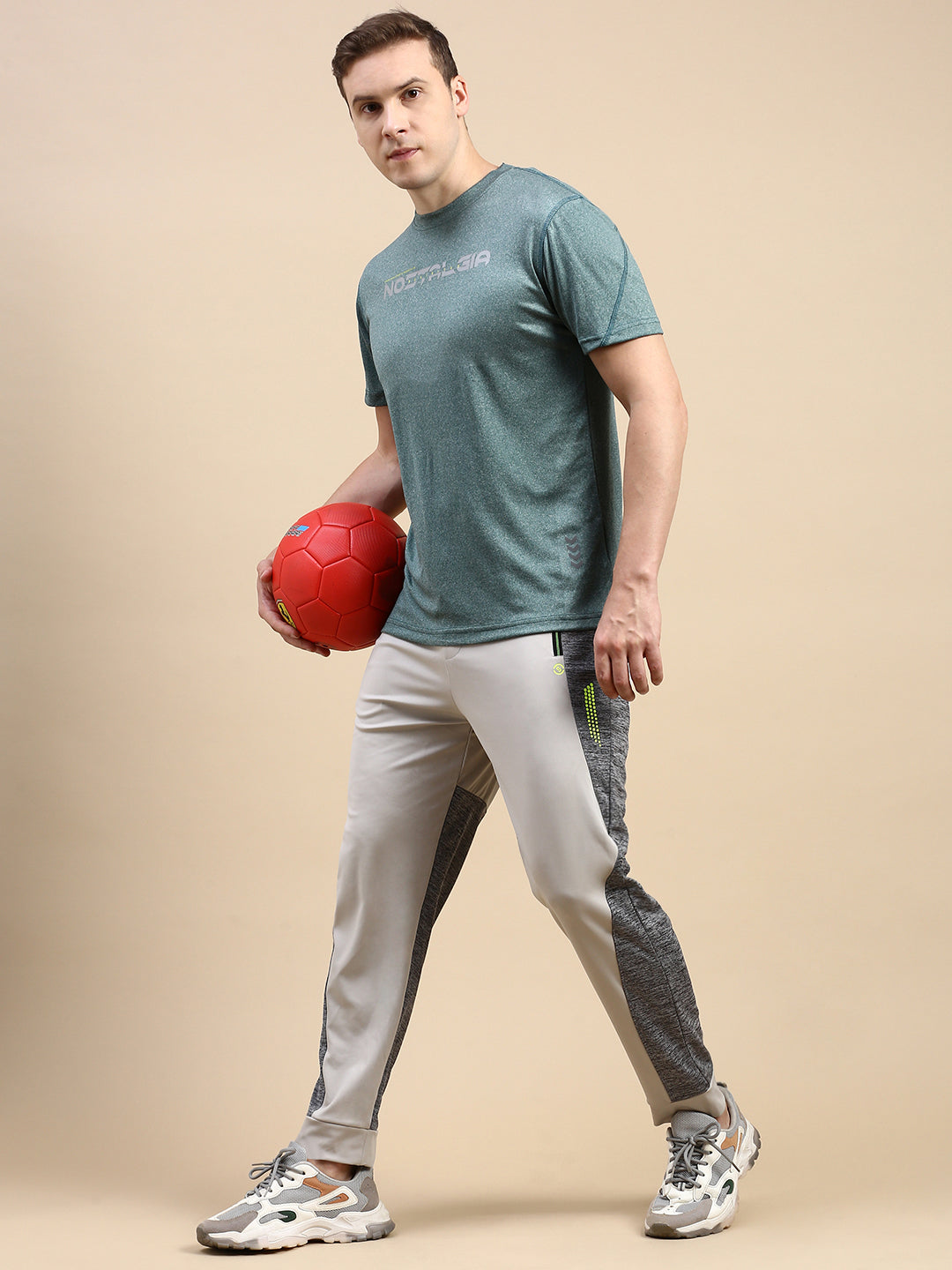 Classic Polo Men's Round Neck Polyster Green Slim Fit Active Wear T-Shirt