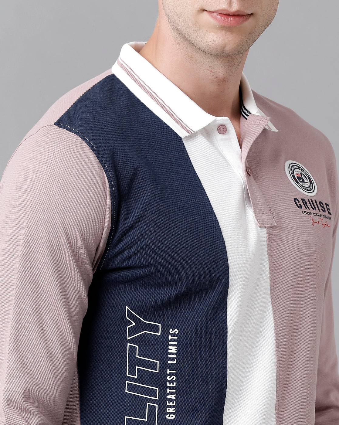 CP BRO Men's Cotton Color Block Full Sleeve Slim Fit Polo Neck Lavendar Color T-Shirt | Brp Fs - 331 B