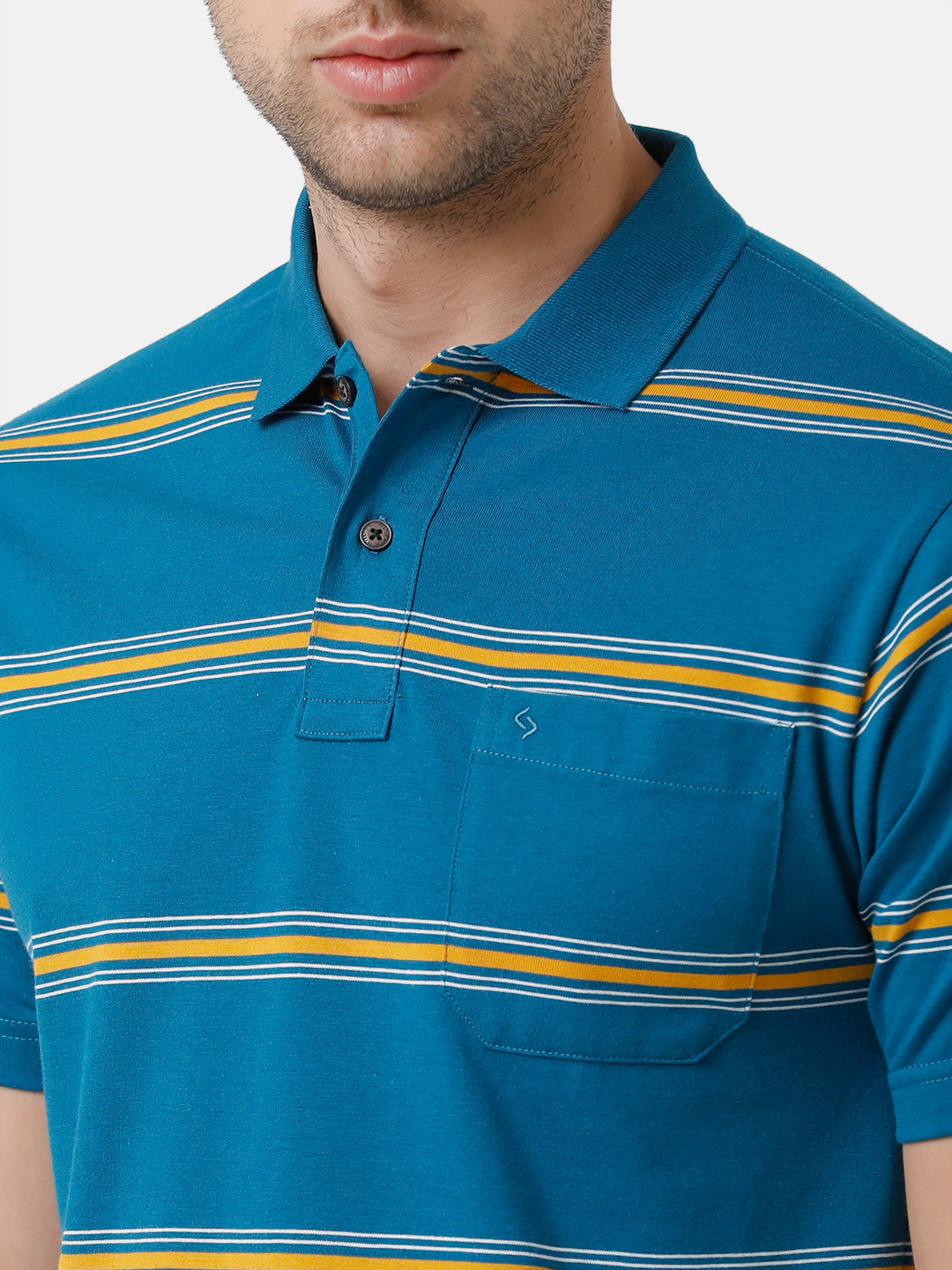 Classic Polo Mens Cotton Blend Striped Half Sleeve Authentic Fit Polo Neck Azure Blue Color T-Shirt | Avon 493 A