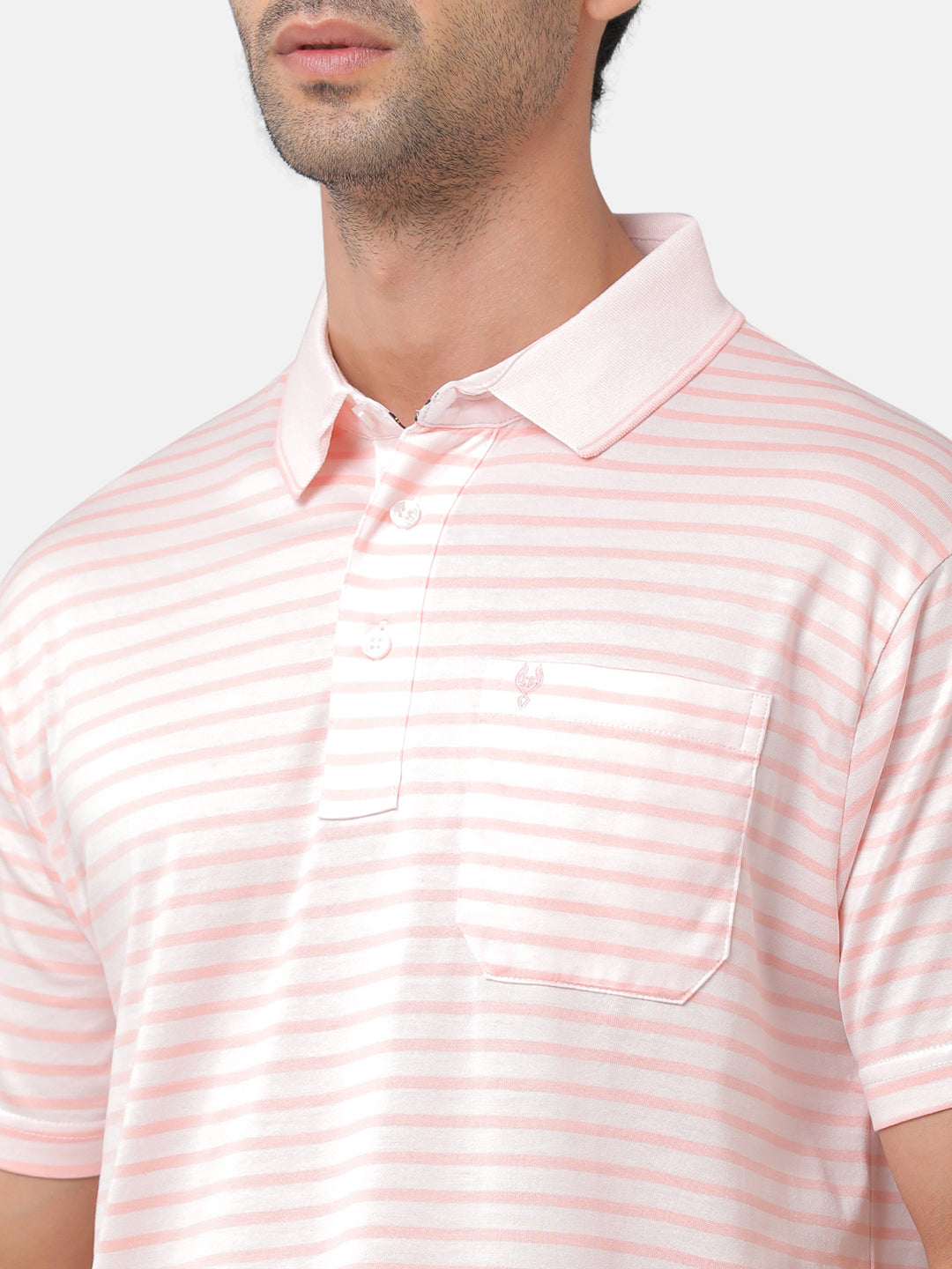 Classic Polo Mens Premium Cotton Striped Authentic Fit Polo Neck Pink Color T-Shirt | ultimo 272B