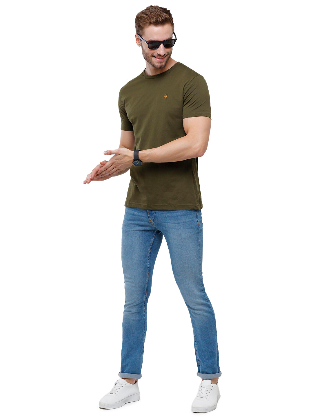 Classic Polo Men's Solid Single Jersey GreenHalf Sleeve Slim Fit T-Shirt - Kore-07 T-shirt Classic Polo 