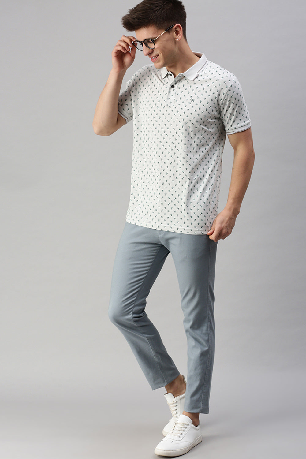 Classic Polo Men's Cotton Half Sleeve Printed Slim Fit Polo Neck White Color T-Shirt | Prm - 760 A