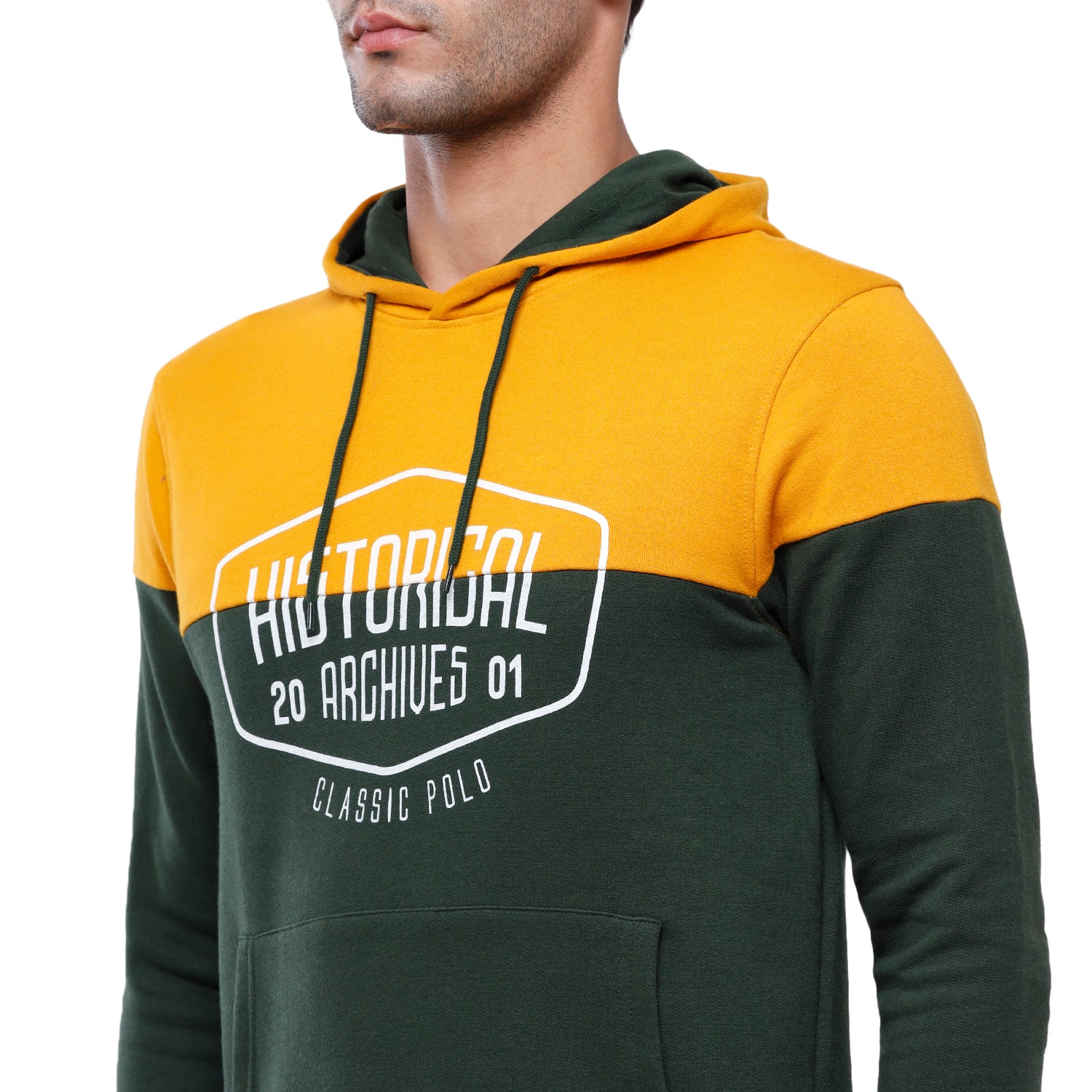 Classic Polo Men's Color Block Full Sleeve Yellow & Green Hooded Sweat Shirt - CPSS-335 A Sweat Shirts Classic Polo 