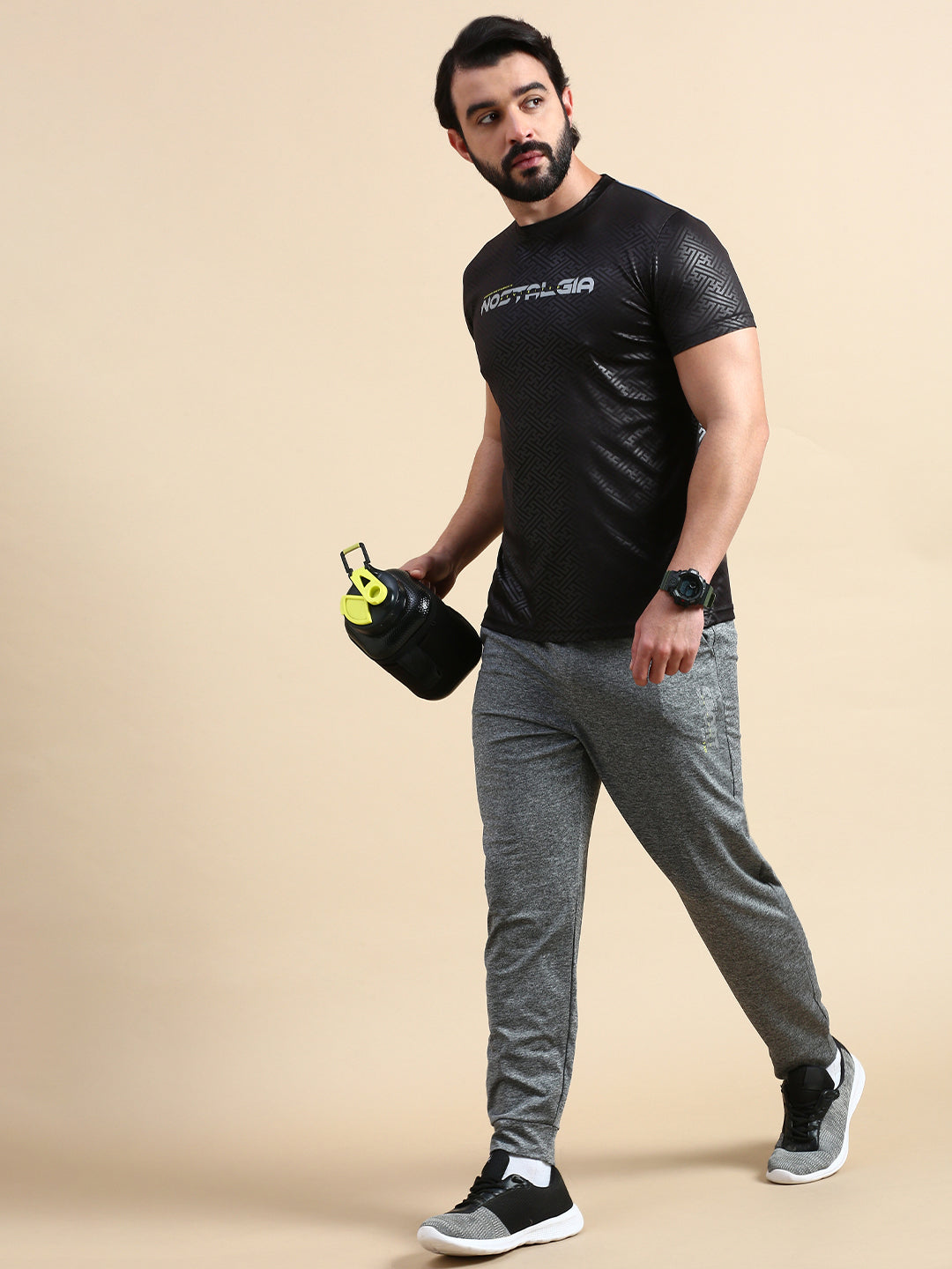 Classic Polo Men's Round Neck Polyester Black Slim Fit Active Wear T-Shirt | GENX-CREW 07B SF C