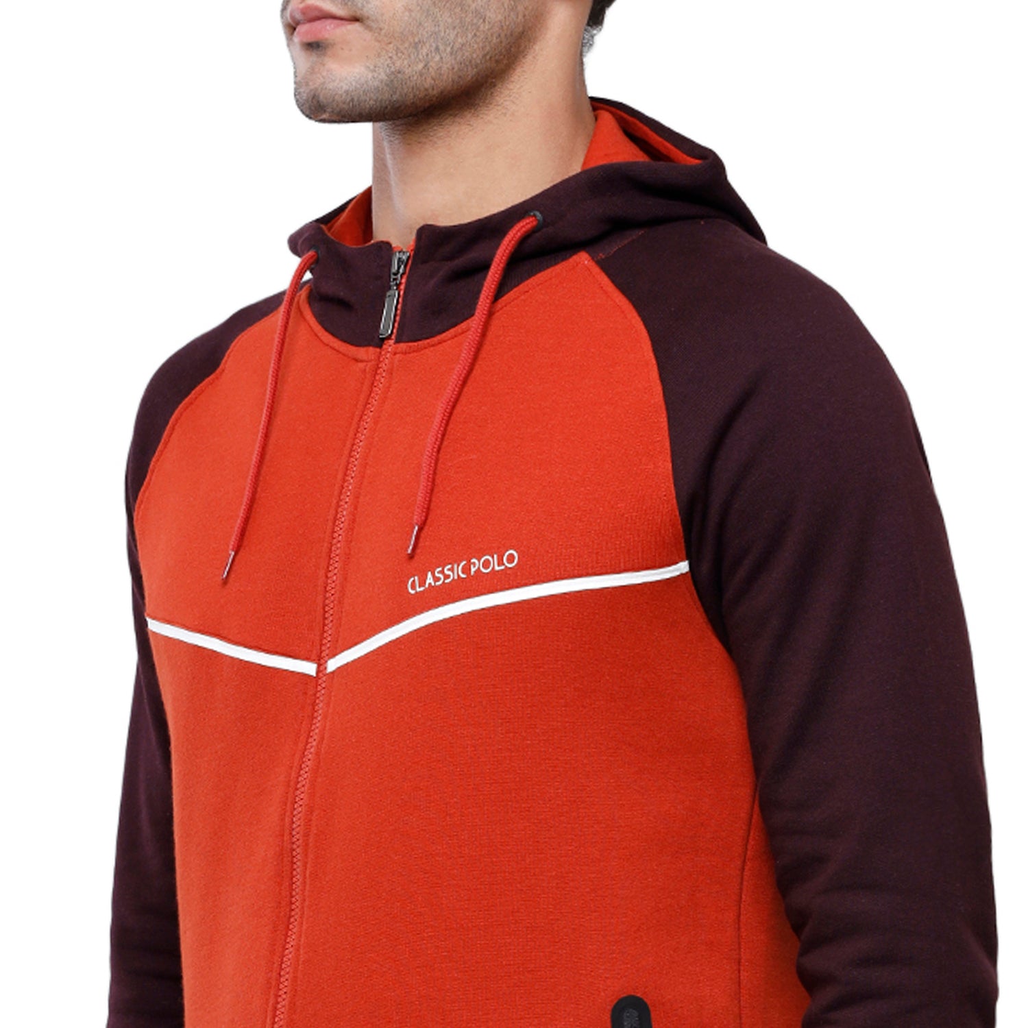 Classic Polo Men's Color Block Full Sleeve Red & Black Hooded Sweat Shirt - CPSS-331B Sweat Shirts Classic Polo 