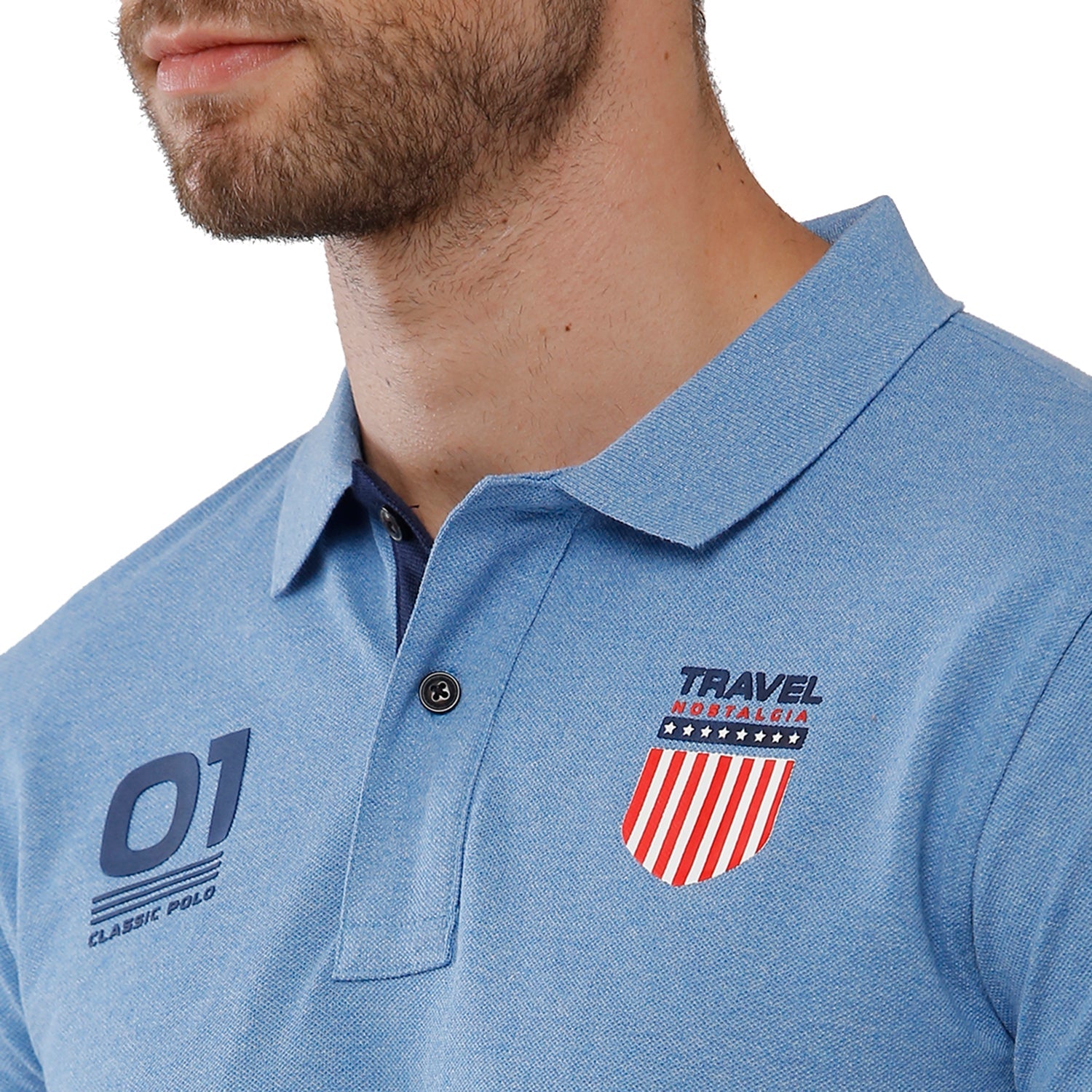 Classic Polo Mens 100% Cotton Color Block Slim Fit Blue Polo Neck T-Shirt -PRM 681 A T-shirt Classic Polo 