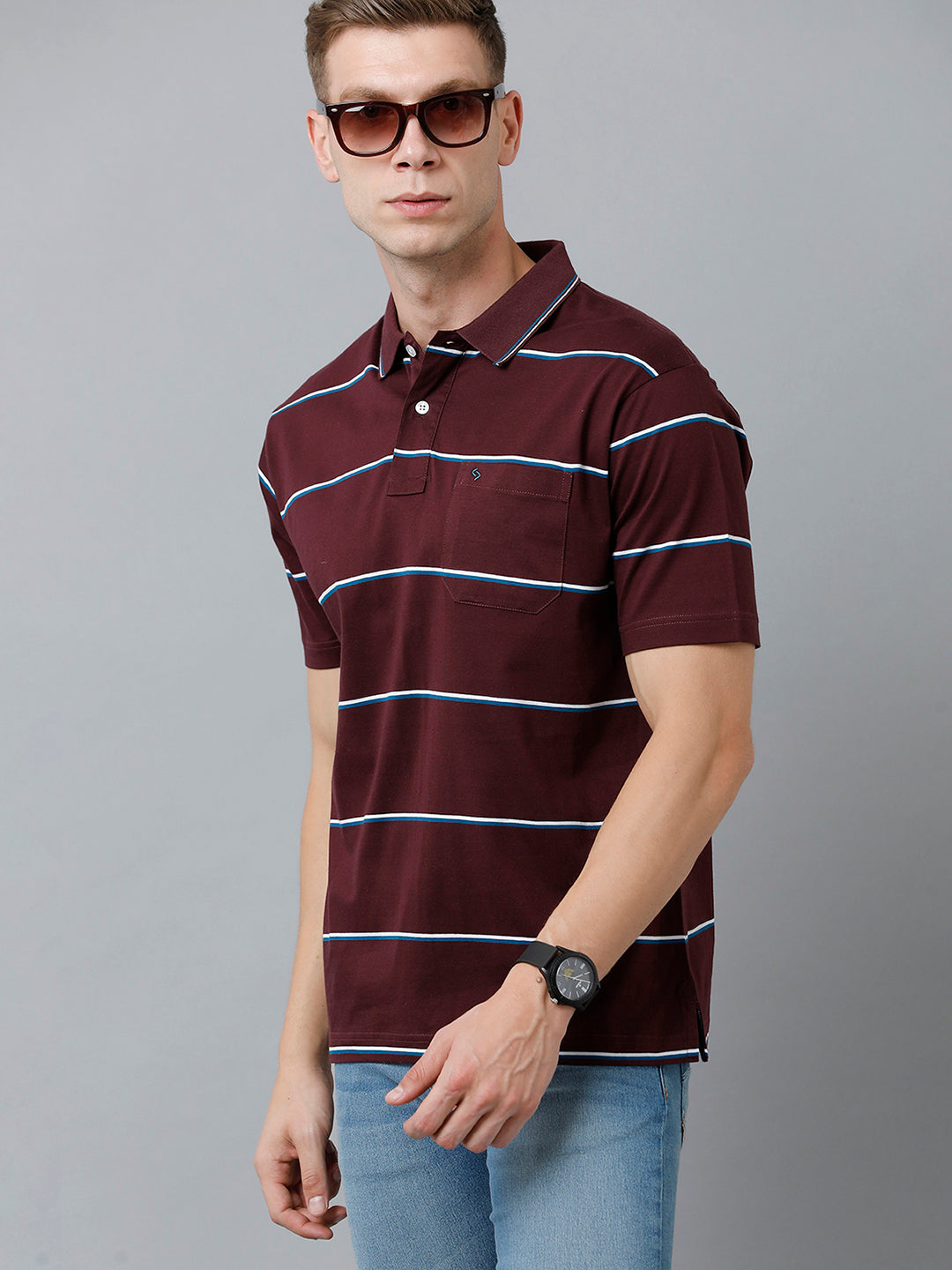 Classic Polo Men's Cotton Half Sleeve Striped Authentic Fit Polo Neck Brown Color T-Shirt | Ap - 84 B