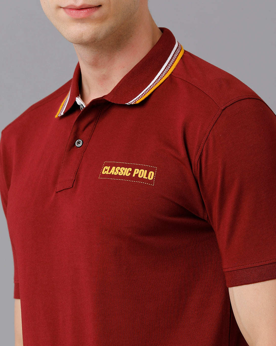 Classic Polo Men's Cotton Solid Slim Fit Maroon T-Shirt | Prm - 724 A