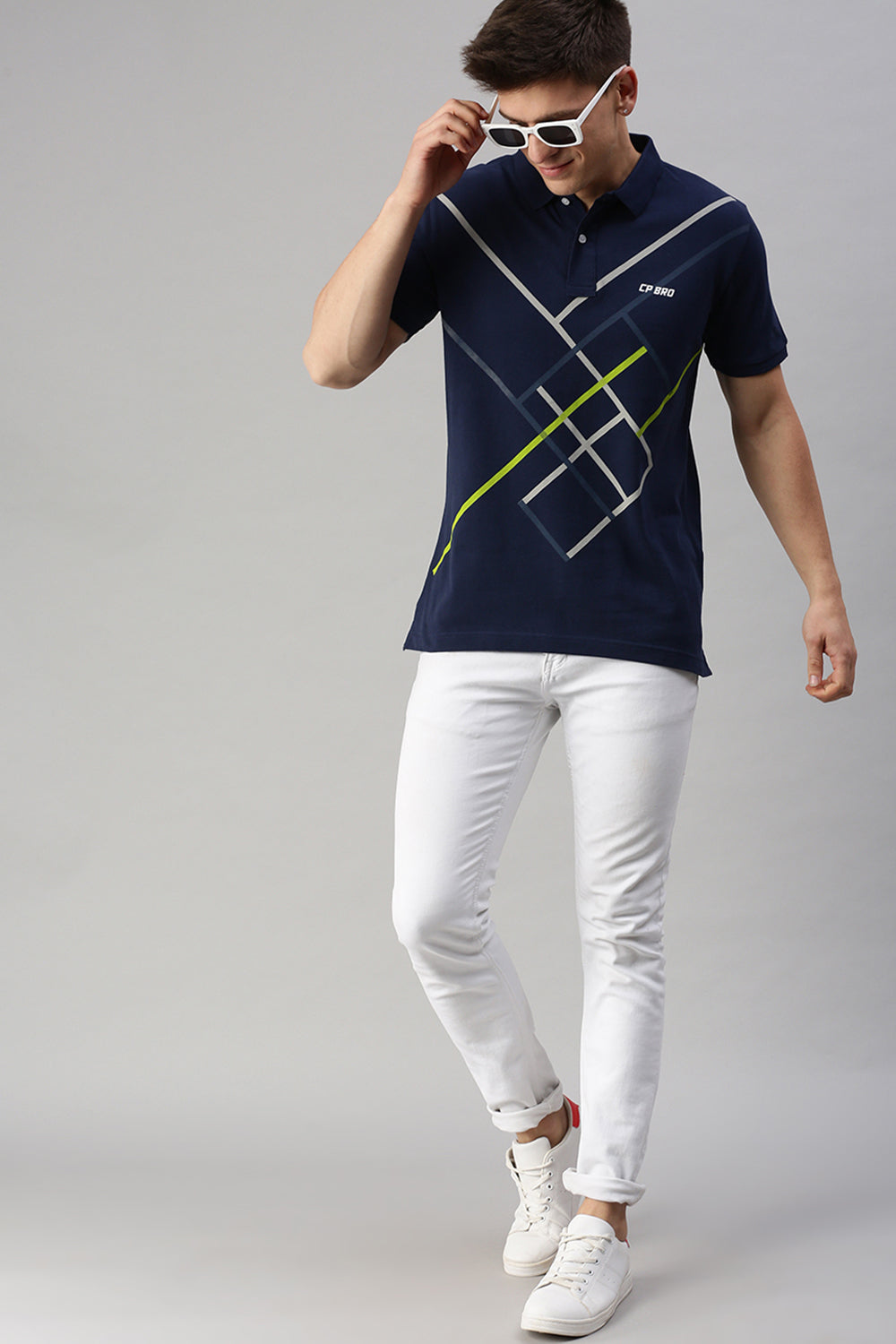 CP BRO Men's Cotton Half Sleeve Printed Slim Fit Polo Neck Navy Color T-Shirt | Brp - 361 B