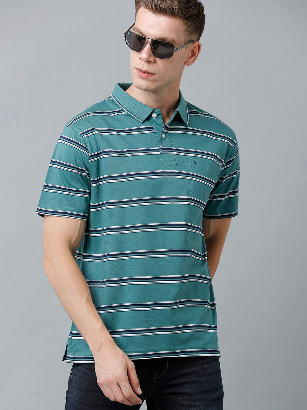 Classic Polo Men's Cotton Half Sleeve Striped Authentic Fit Polo Neck Green Color T-Shirt | Ap - 82 B