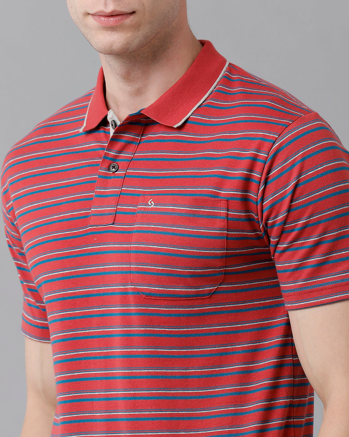Classic Polo Men's Cotton Striped Half Sleeve Regular Fit Polo Neck Red Color T-Shirt | Feeders - 207 B