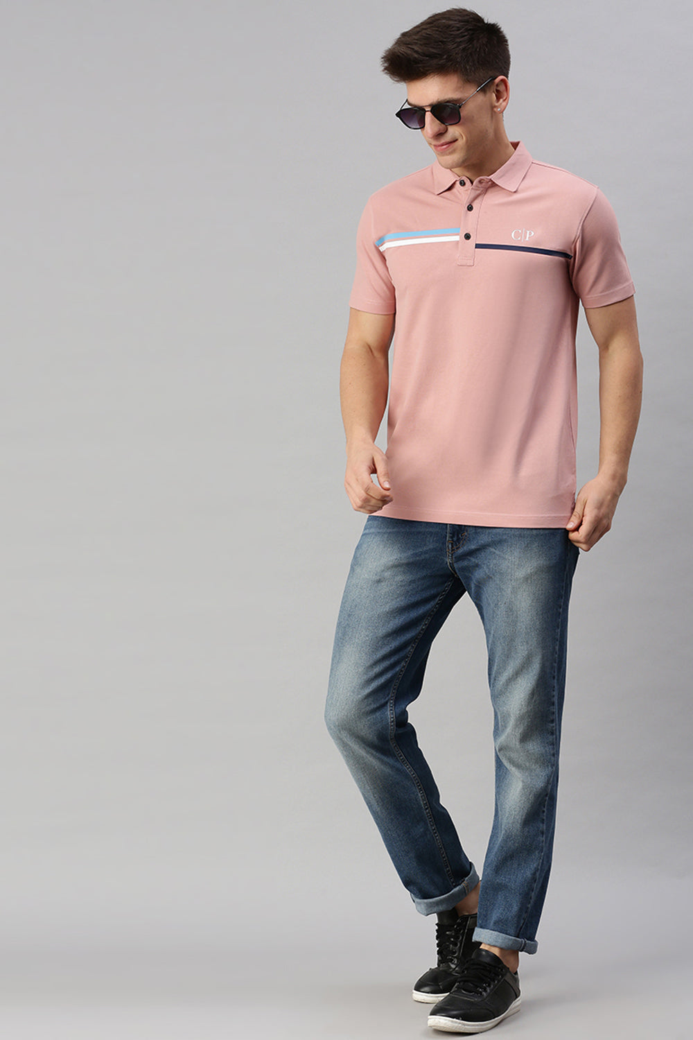 Classic Polo Men's Cotton Half Sleeve Printed Slim Fit Polo Neck Pink Color T-Shirt | Unico - 100 B