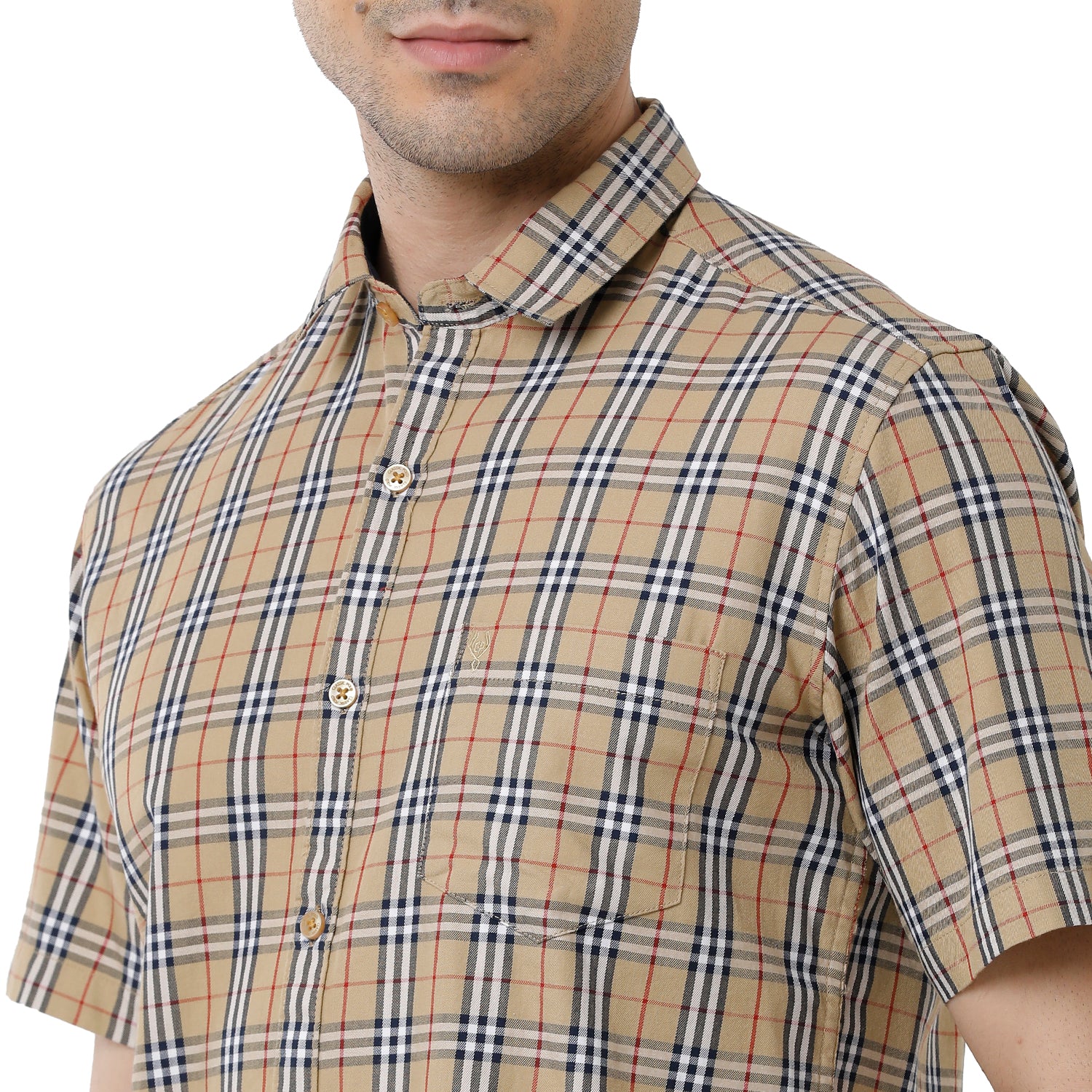 Classic Polo Mens Checked Slim Fit Half Sleeve Brown Color Shirt - SN1-121 B Shirts Classic Polo 