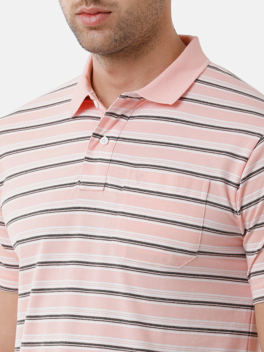 Classic Polo Mens Cotton Striped Half Sleeve Authentic Fit Polo Neck Peach Color T-Shirt | F.Flash 20