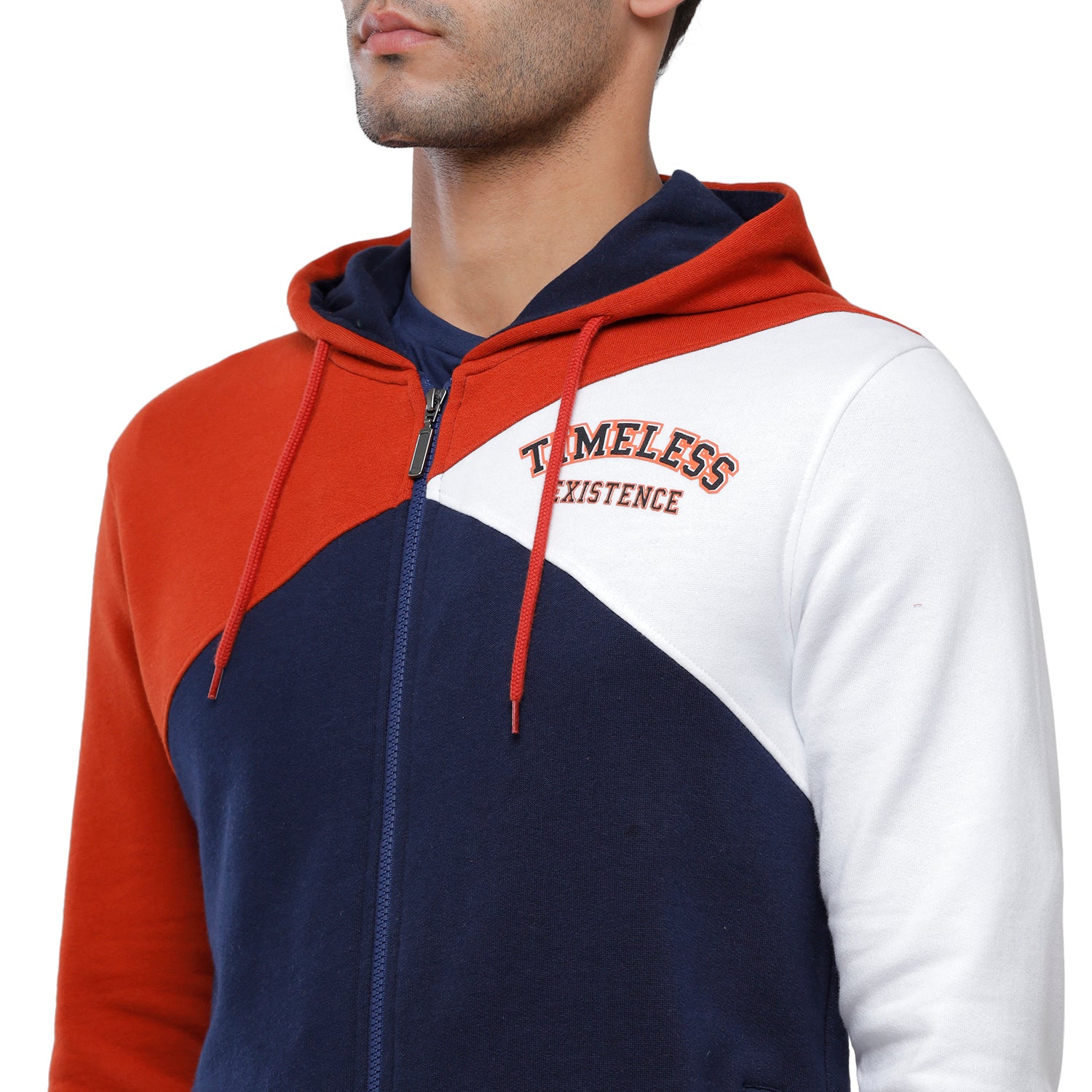 Classic Polo Men's Color Block Full Sleeve Red & Navy Hood Sweat Shirt - CPSS - 326 B Sweat Shirts Classic Polo 