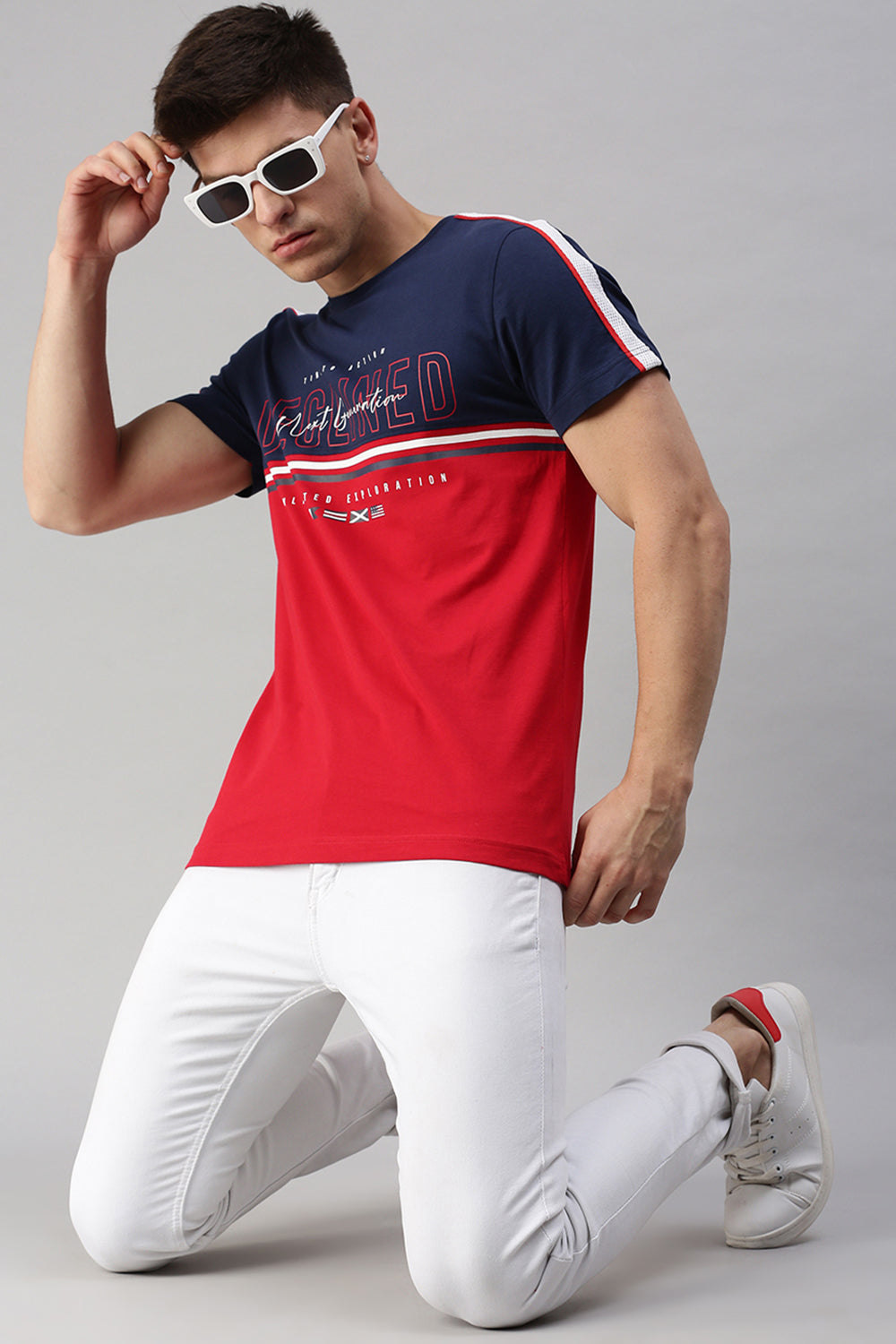 CP BRO Men's Cotton Half Sleeve Color Block Slim Fit Crew Neck Red Color T-Shirt | Brcn - 520 A
