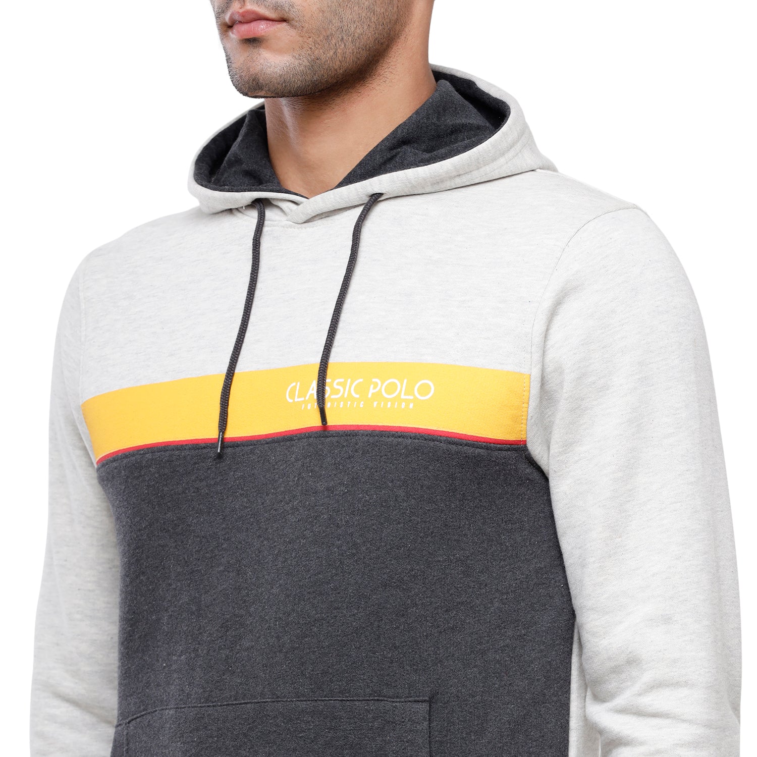 Classic Polo Men's Grey Color Block Full Sleeve Hoodie Sweat Shirt - CPSS - 334B Sweat Shirts Classic Polo 