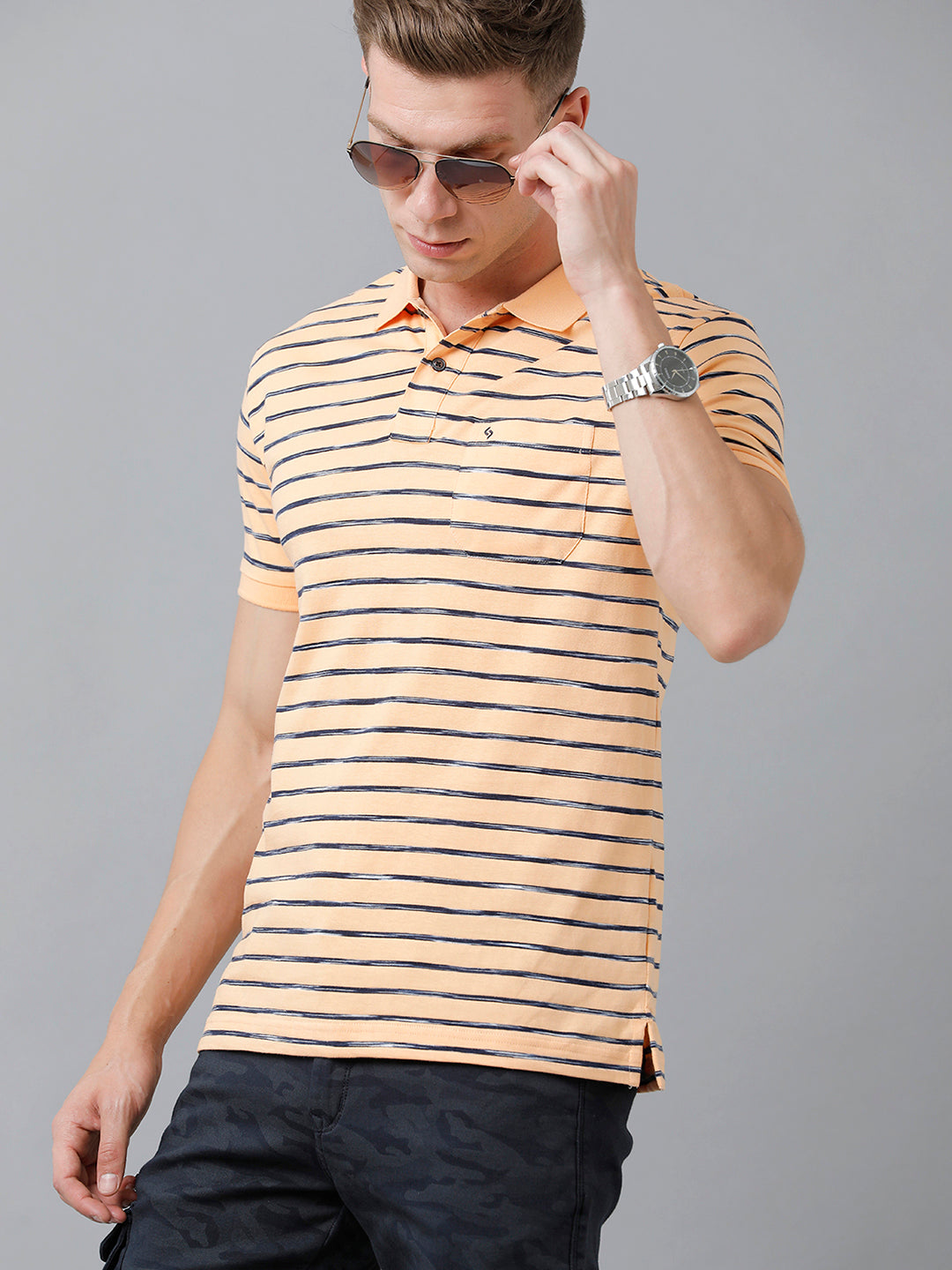 Classic Polo Men's Cotton Half Sleeve Striped Authentic Fit Polo Neck Orange Color T-Shirt | Nexon - 02 A