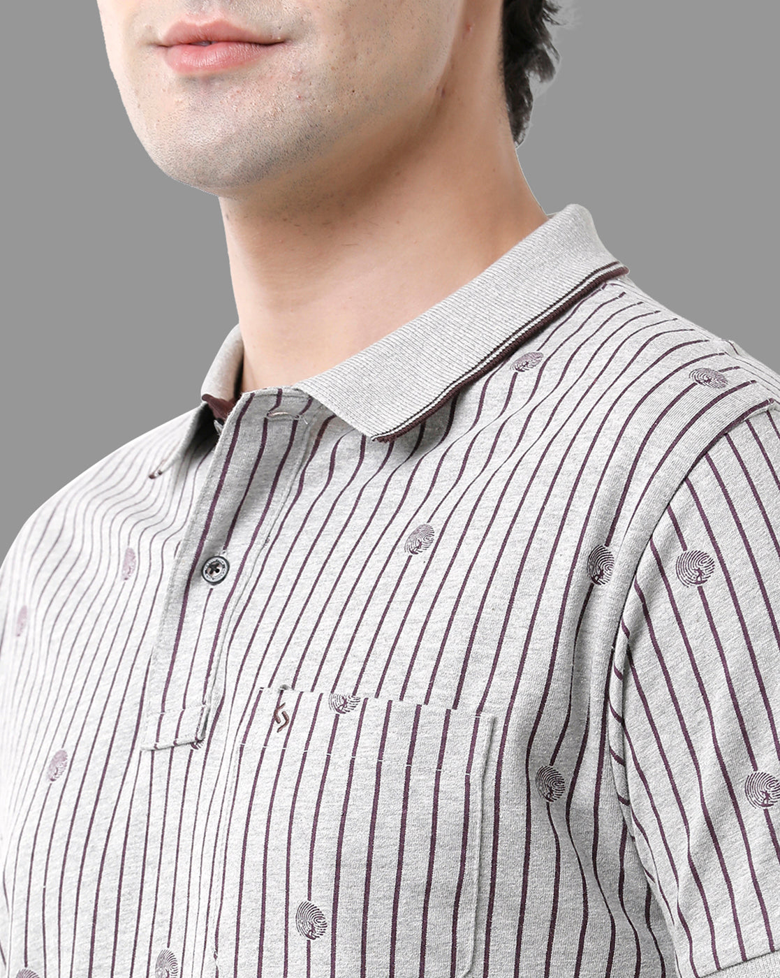 Classic Polo Mens Cotton Half Sleeve Printed Slim Fit Polo Neck Grey Color T-Shirt | Bello - 176 A
