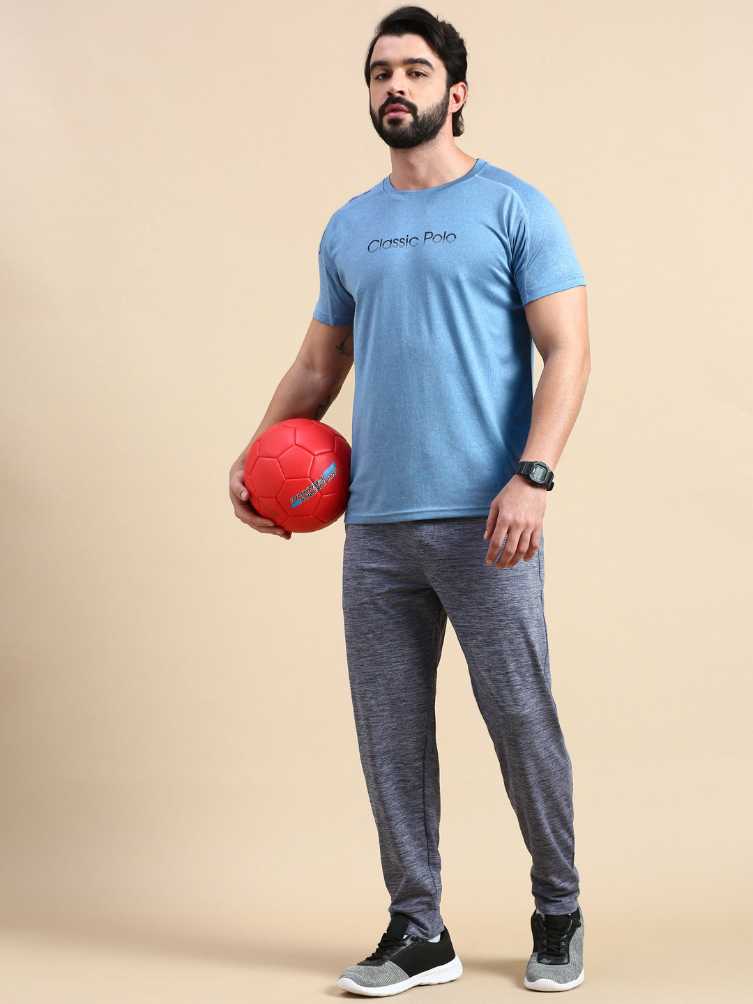 Classic Polo Men's Round Neck Polyester Blue Slim Fit Active Wear T-Shirt | GENX-CREW 15B SF C